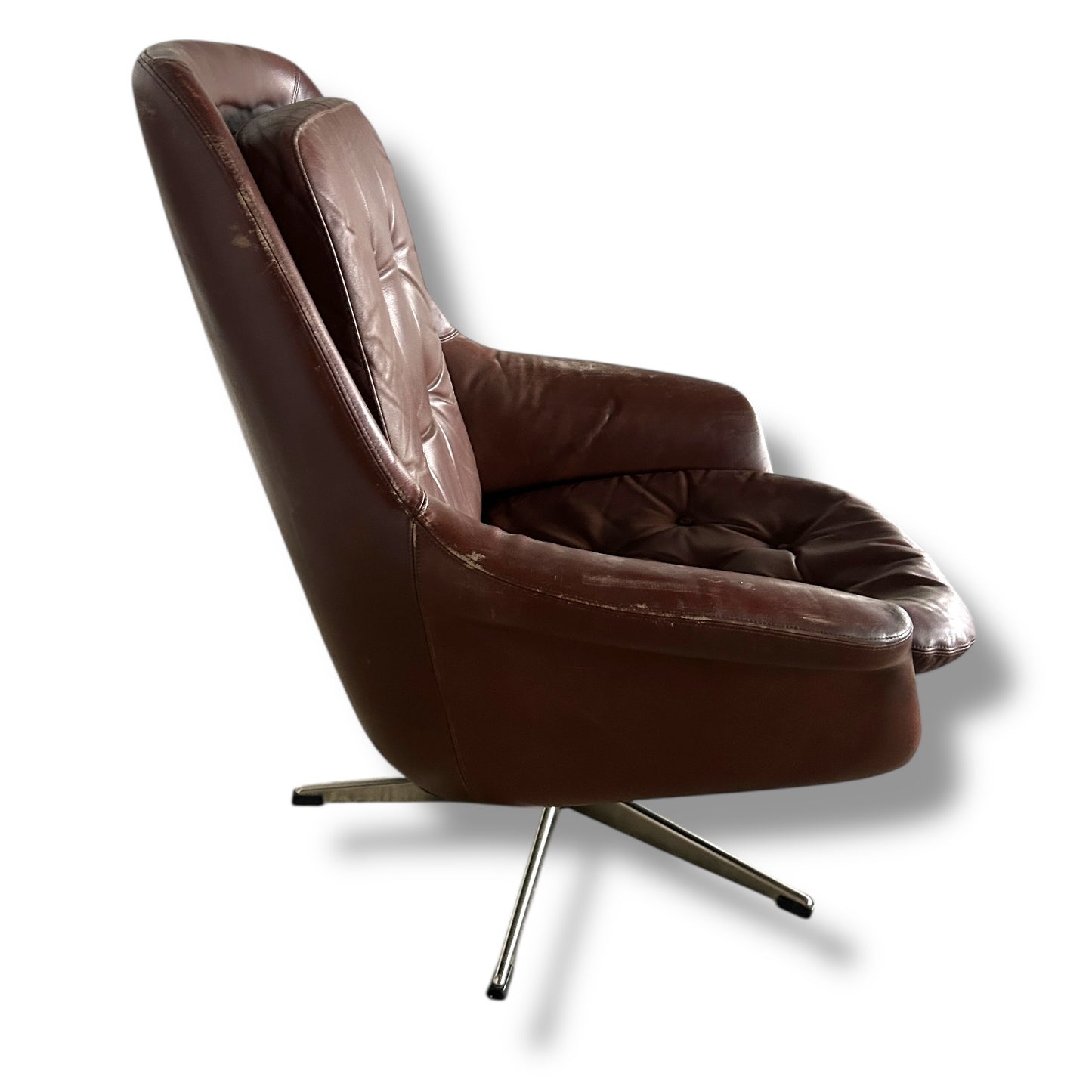 Mid Century Modern Danish Leather Swivel Armchair