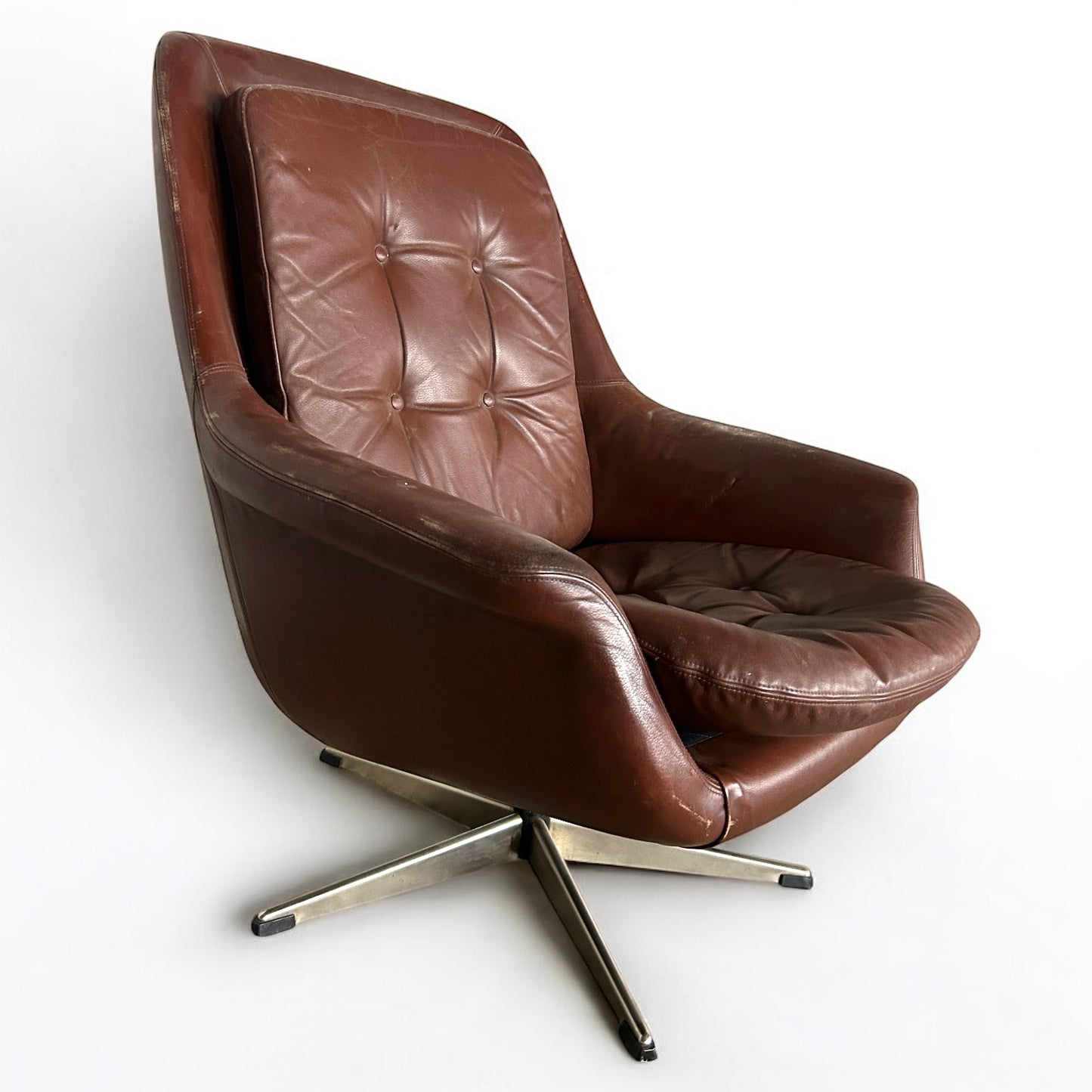 Mid Century Modern Danish Leather Swivel Armchair