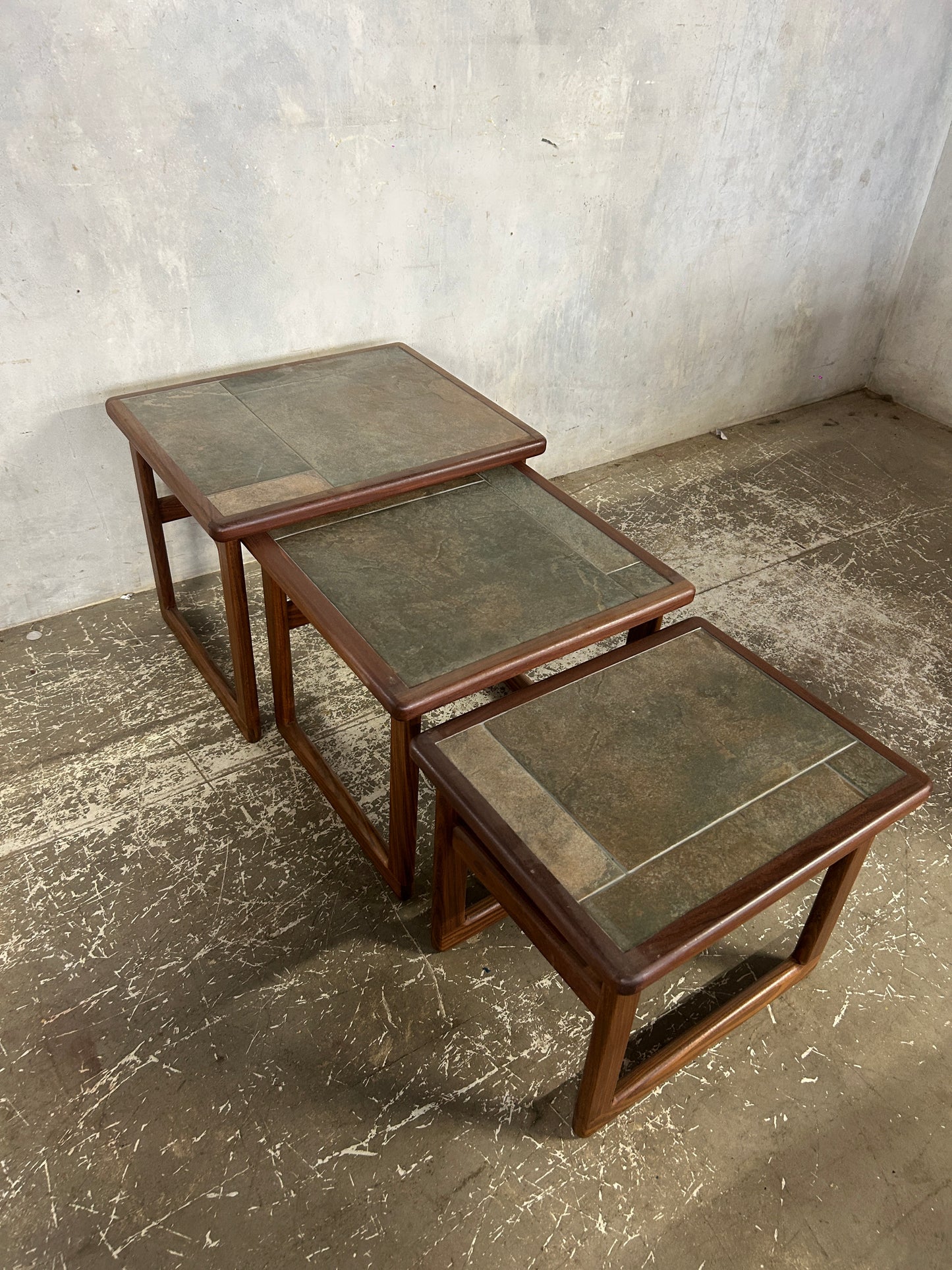 Mid Century Danish Nest of Tables | Vintage Tiled Teak Side Tables Set of 3
