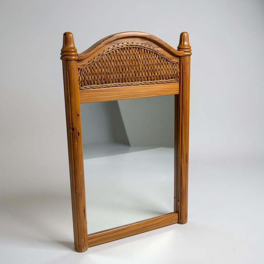 Mid Century Modern Large Bamboo and Pine Hallway Mirror
