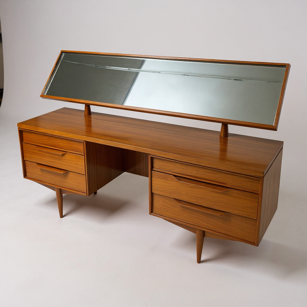 White & Newton Mid-Century Dressing Table with Mirror | Vintage Teak Vanity