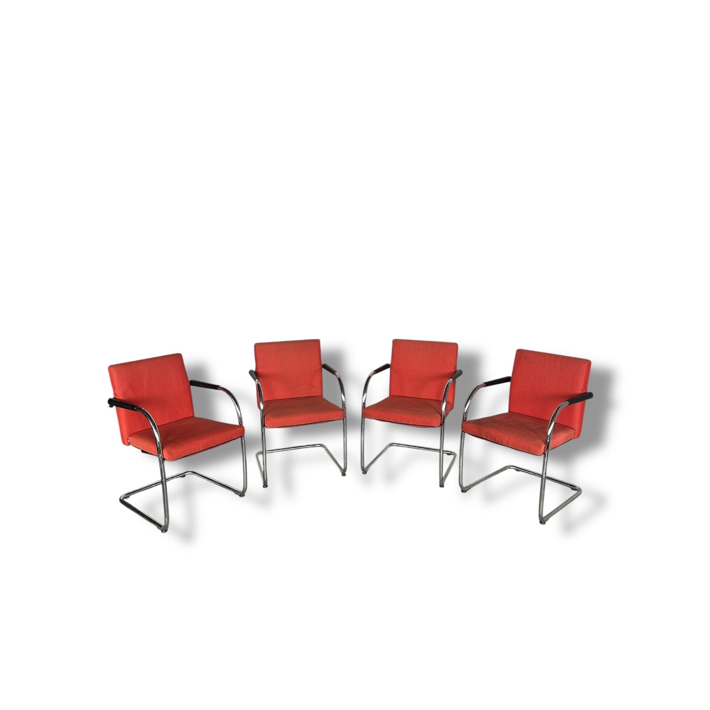Set of 4 Vintage Vitra “Visasoft” Dining / Meeting Chairs – In Dark Red Fabric and Chrome