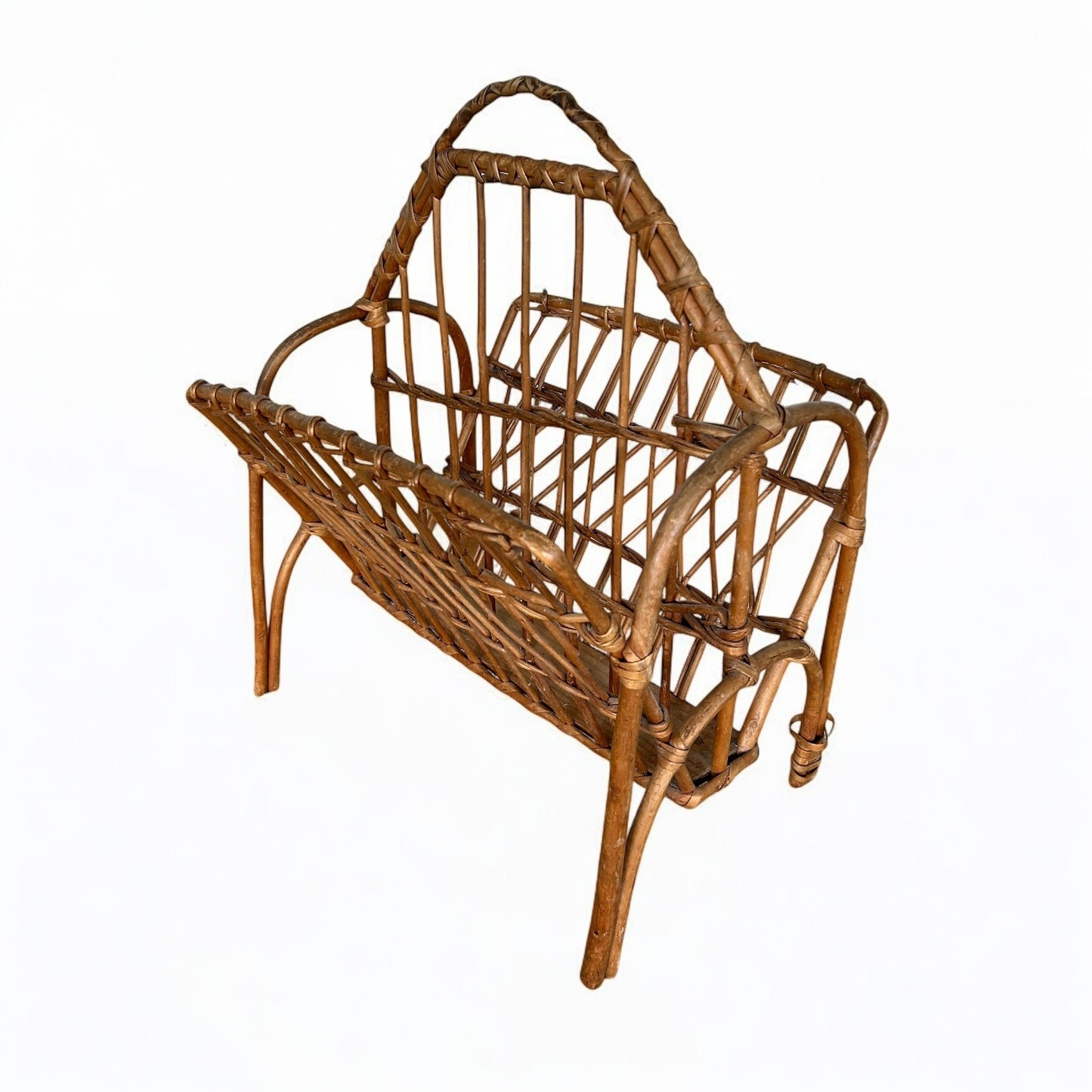 Mid Century Wicker Cane Magazine Rack