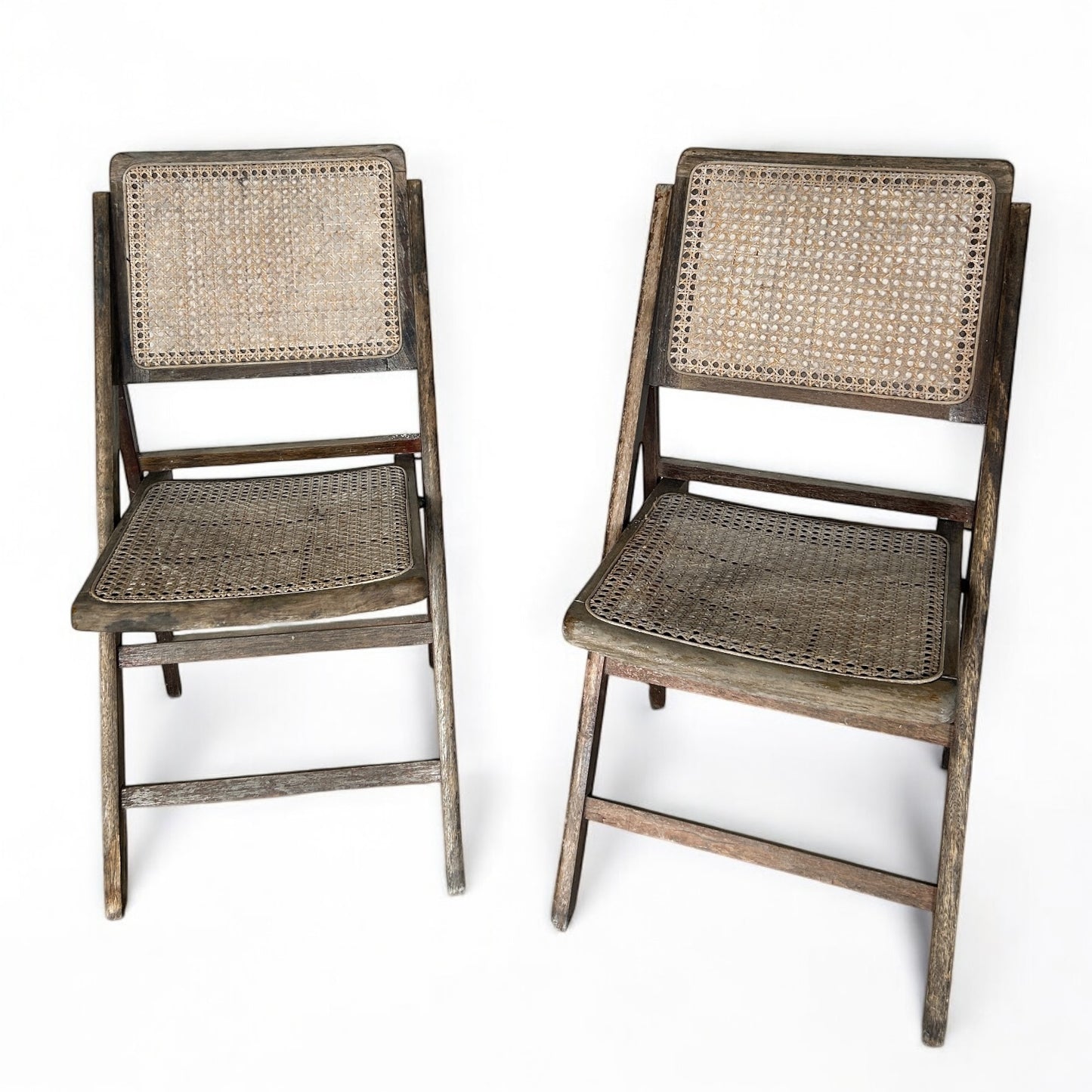 Mid Century Rattan and Wood folding chairs