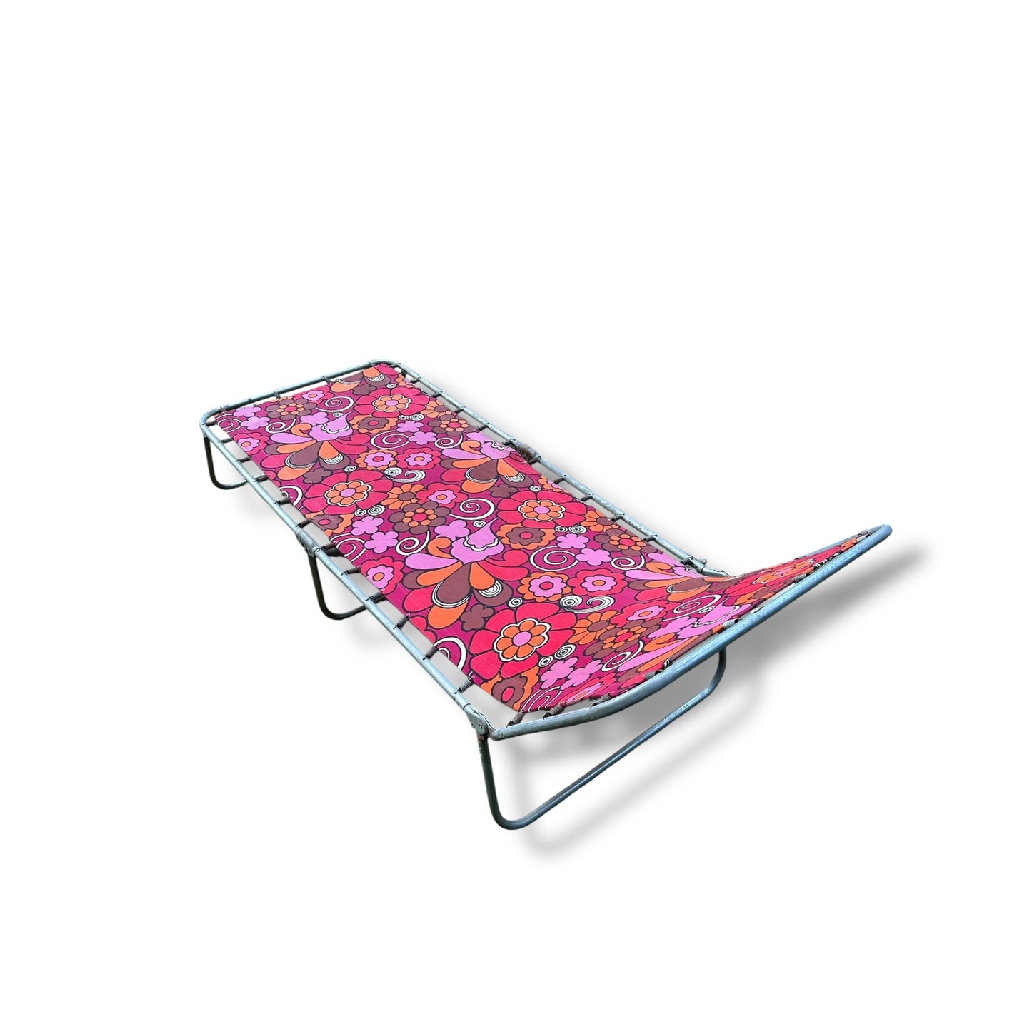 Vintage 1970s Folding Sun Lounger | Retro Floral Garden Chair | Space Age Outdoor Recliner | Boho Deck Chair with Psychedelic Print