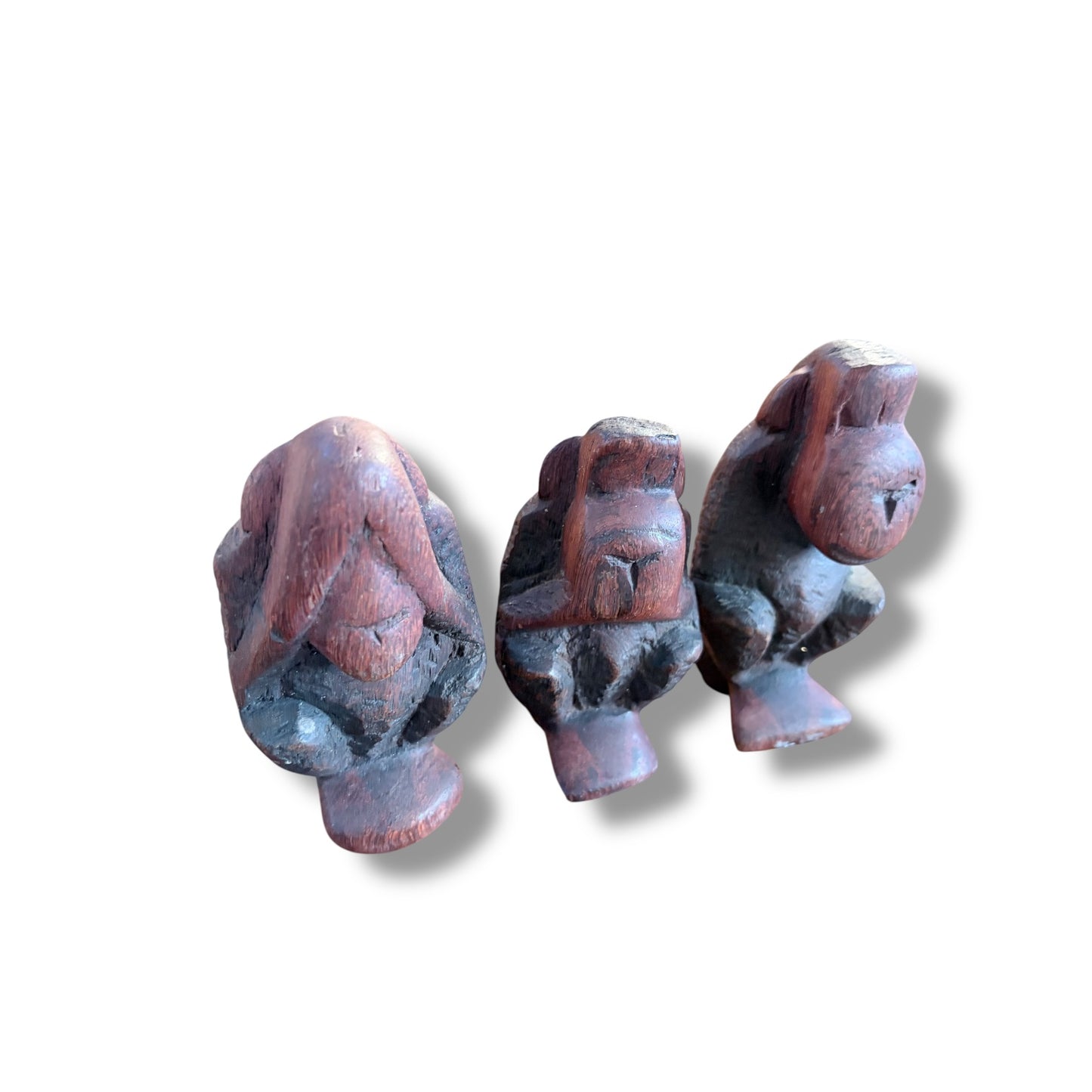 Vintage Hand-Carved Wooden “Three Wise Monkeys” Sculptures – Set of Three