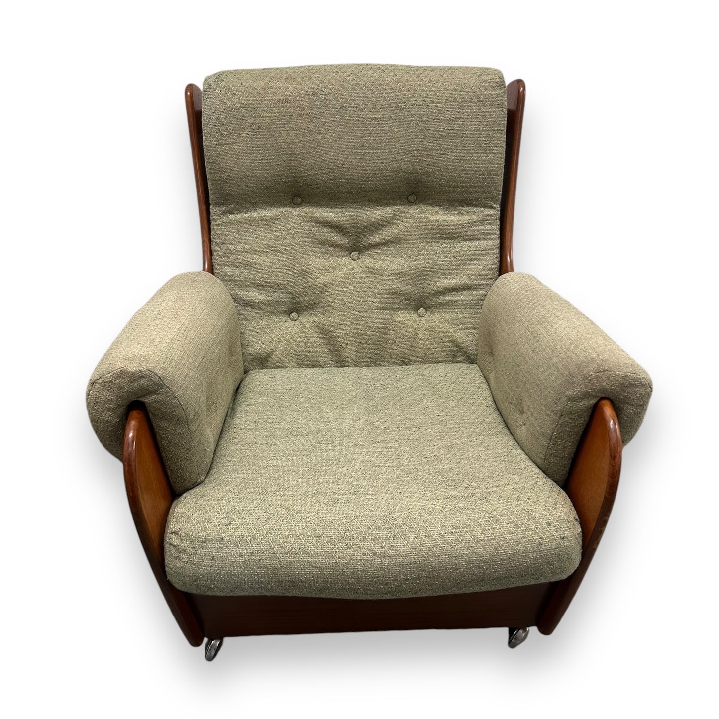 mid century g plan saddleback armchairs