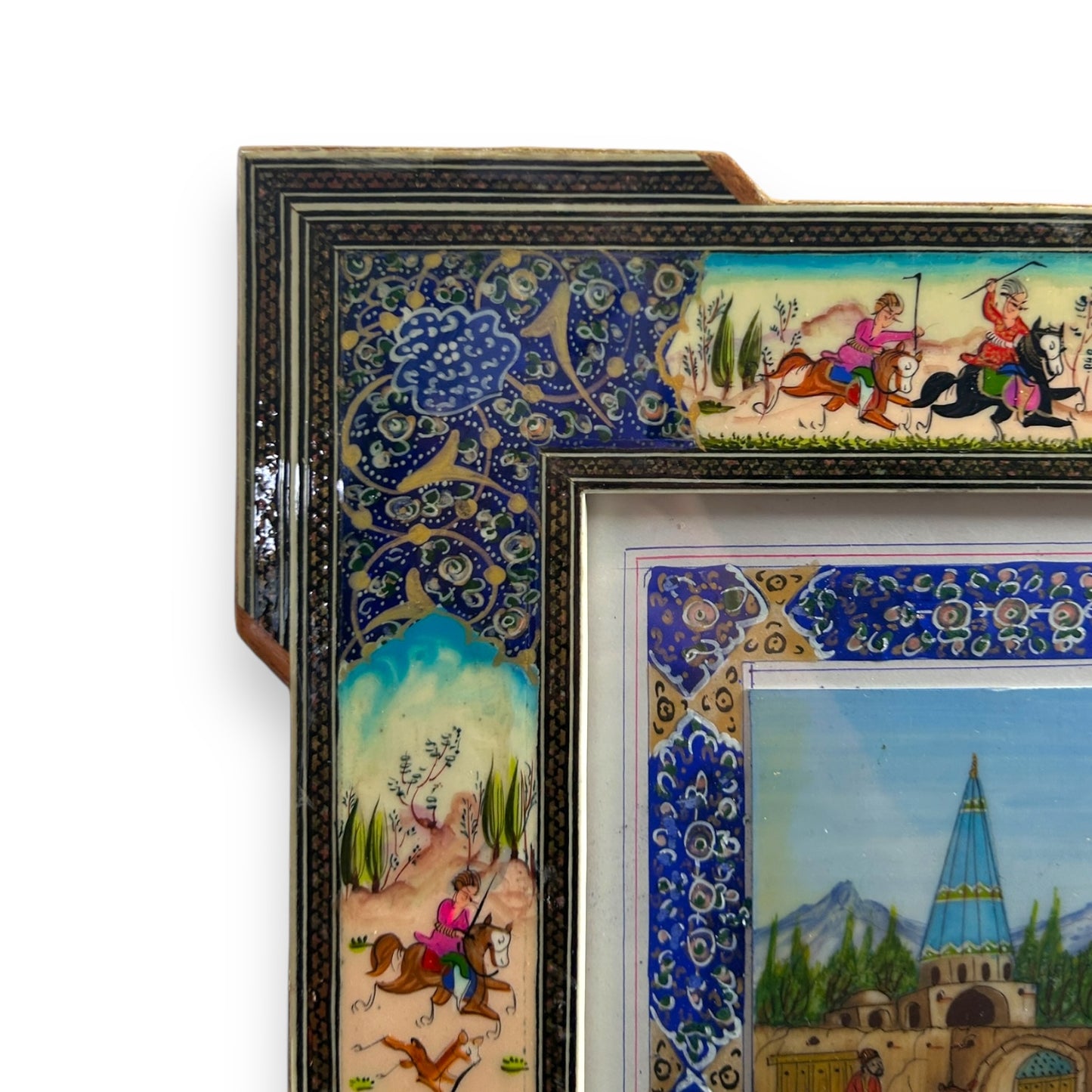 Vintage 1950s Persian Khatam Mosaic Watercolour Painting