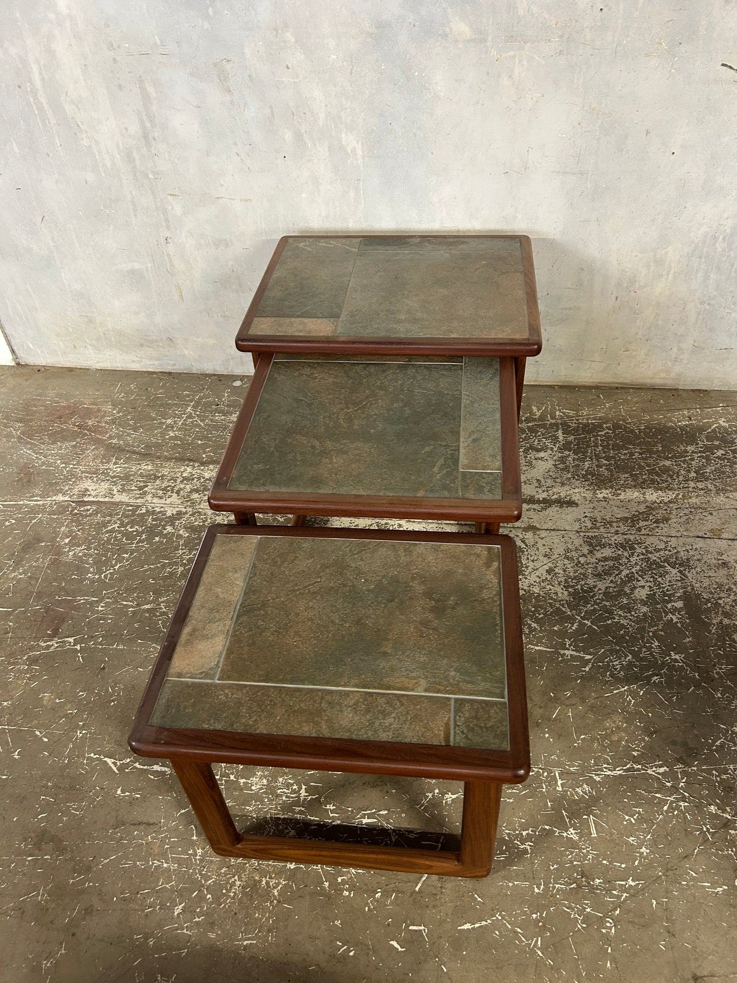 Mid Century Danish Nest of Tables | Vintage Tiled Teak Side Tables Set of 3