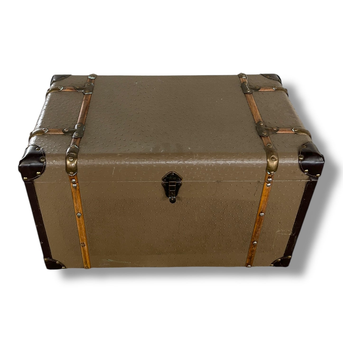 Vintage Grey Steamer Trunk | Antique Travel Chest