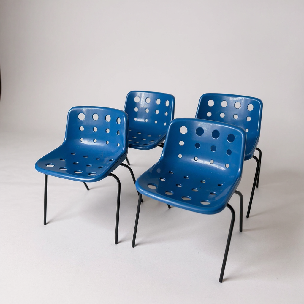 Set of 4 Robin Day Hille Polo Chairs | Mid-Century Modern British Design | Royal Blue Dining Chairs