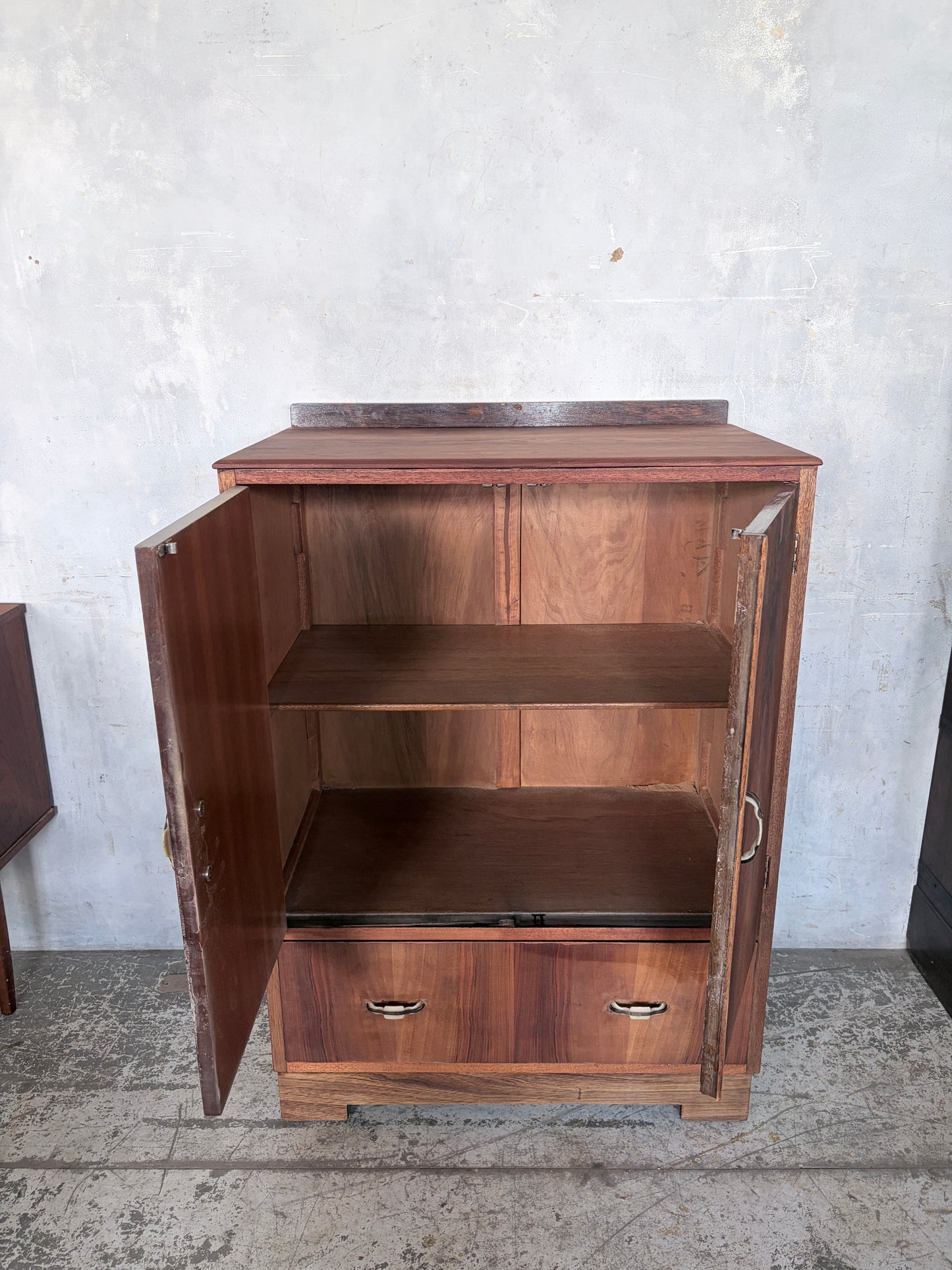 Art Deco Figured Walnut & Oak Cabinet / Cupboard