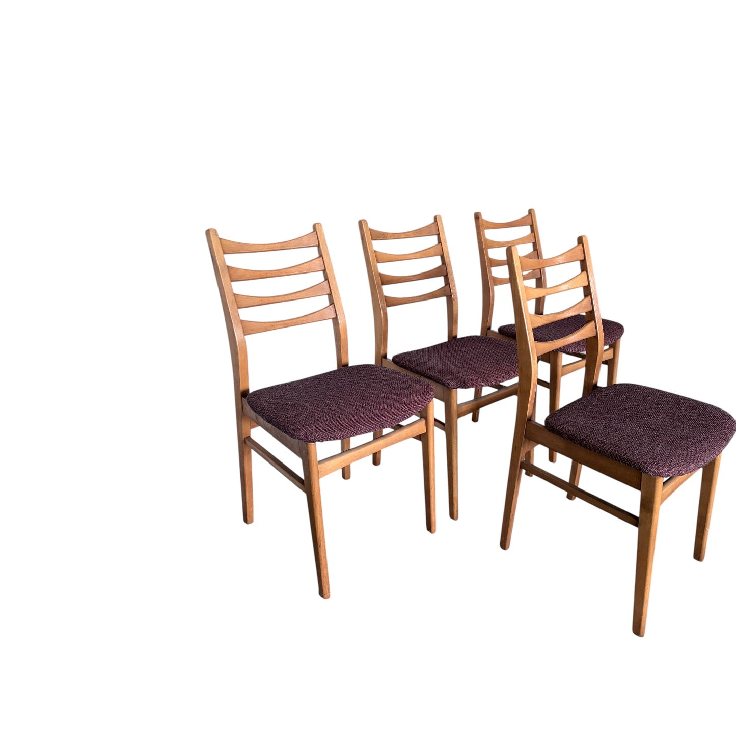 Set of 4 Mid Century GDR Ladder Back Dining Chairs – Beech & Oak