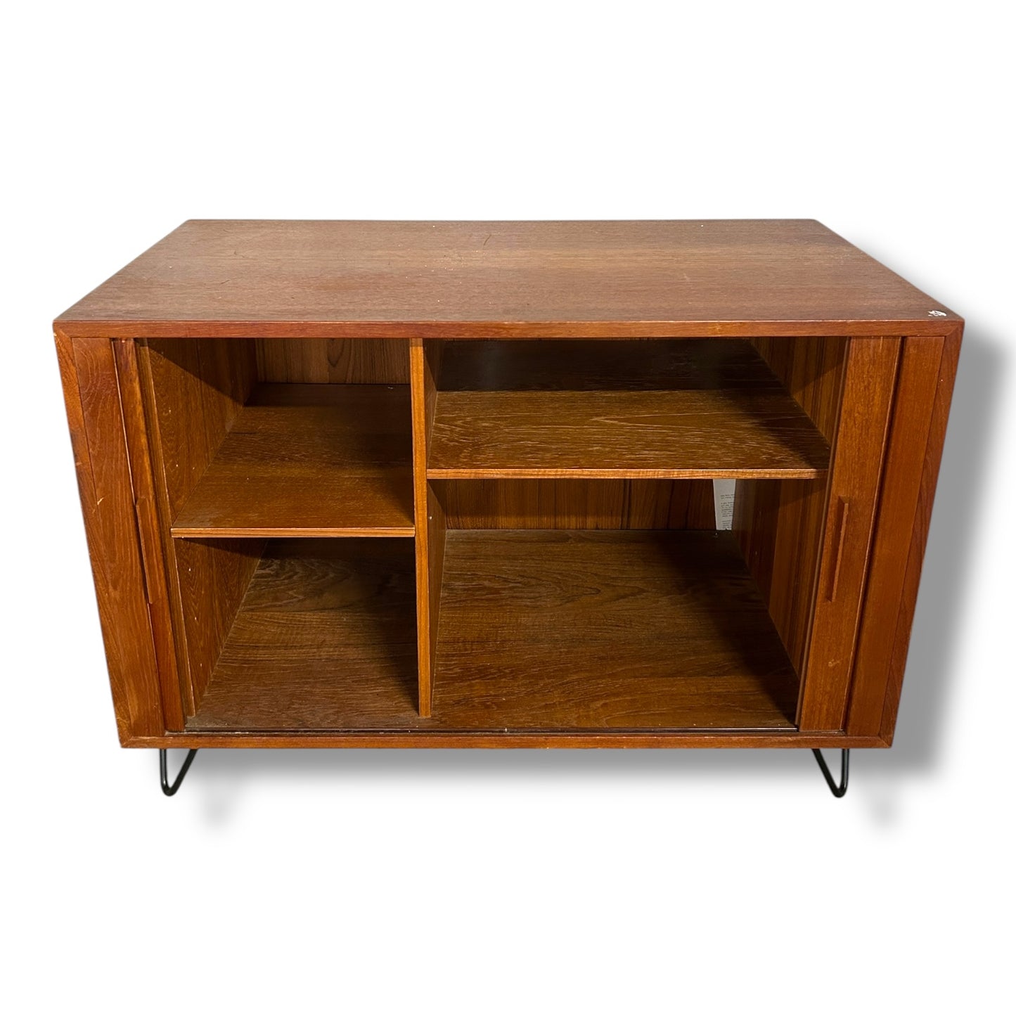 Mid Century Danish Teak Tambour Cabinet on Hairpin Legs | Vintage Sideboard Storage