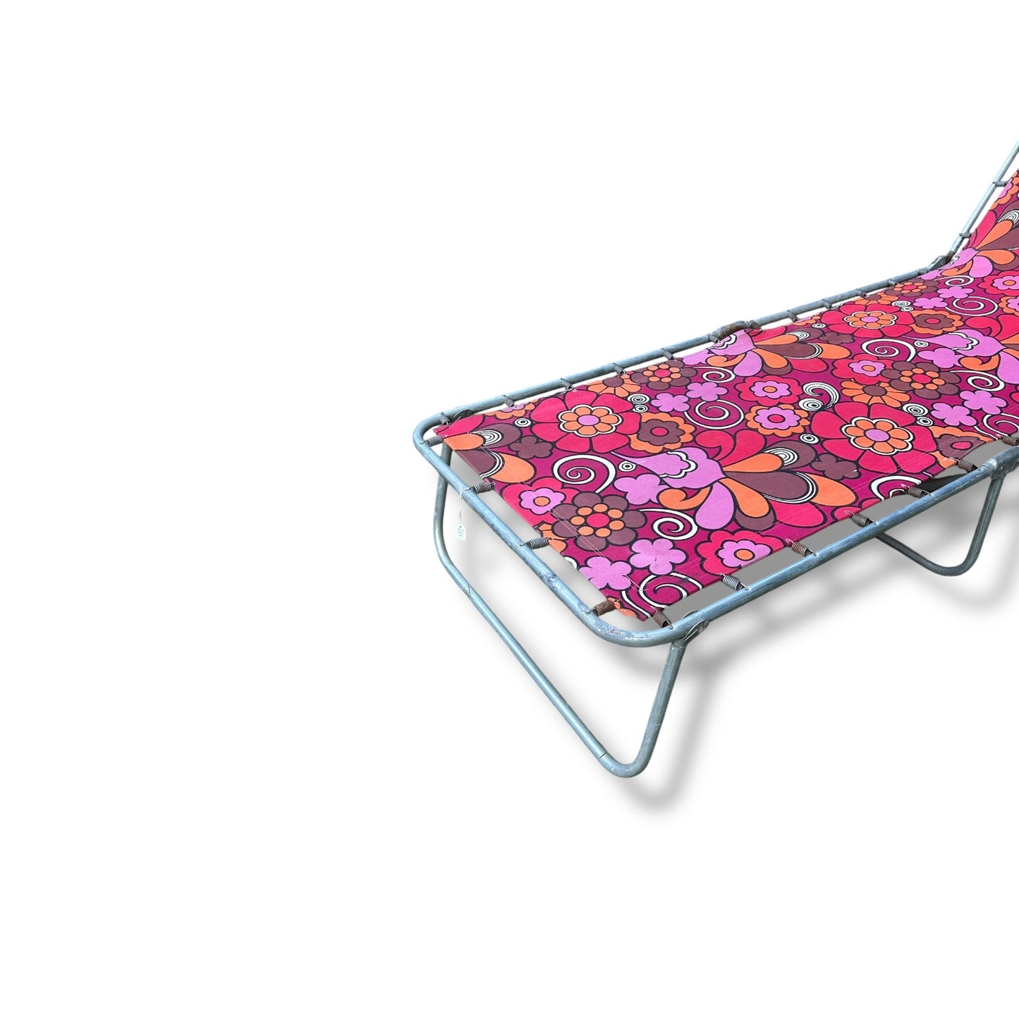 Vintage 1970s Folding Sun Lounger | Retro Floral Garden Chair | Space Age Outdoor Recliner | Boho Deck Chair with Psychedelic Print
