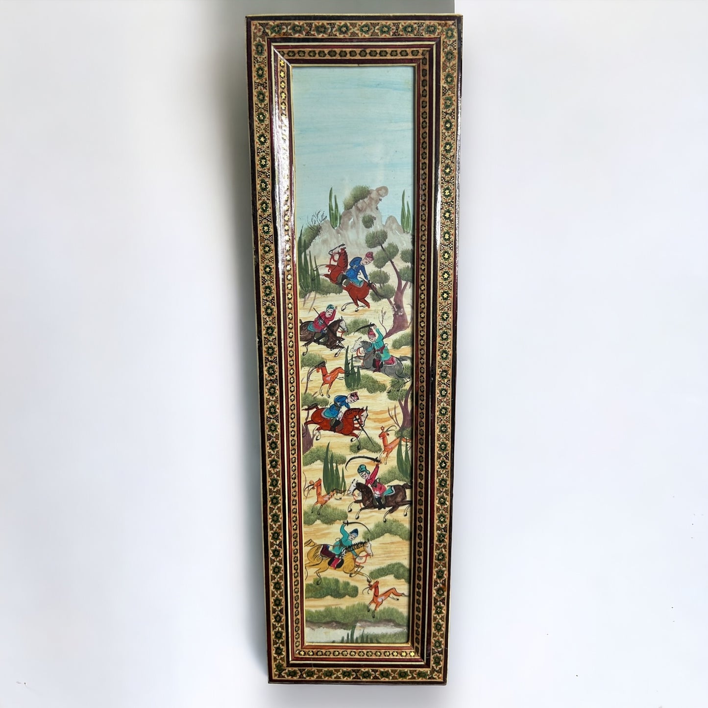 Vintage 1950s Persian Khatam Mosaic Watercolour painting
