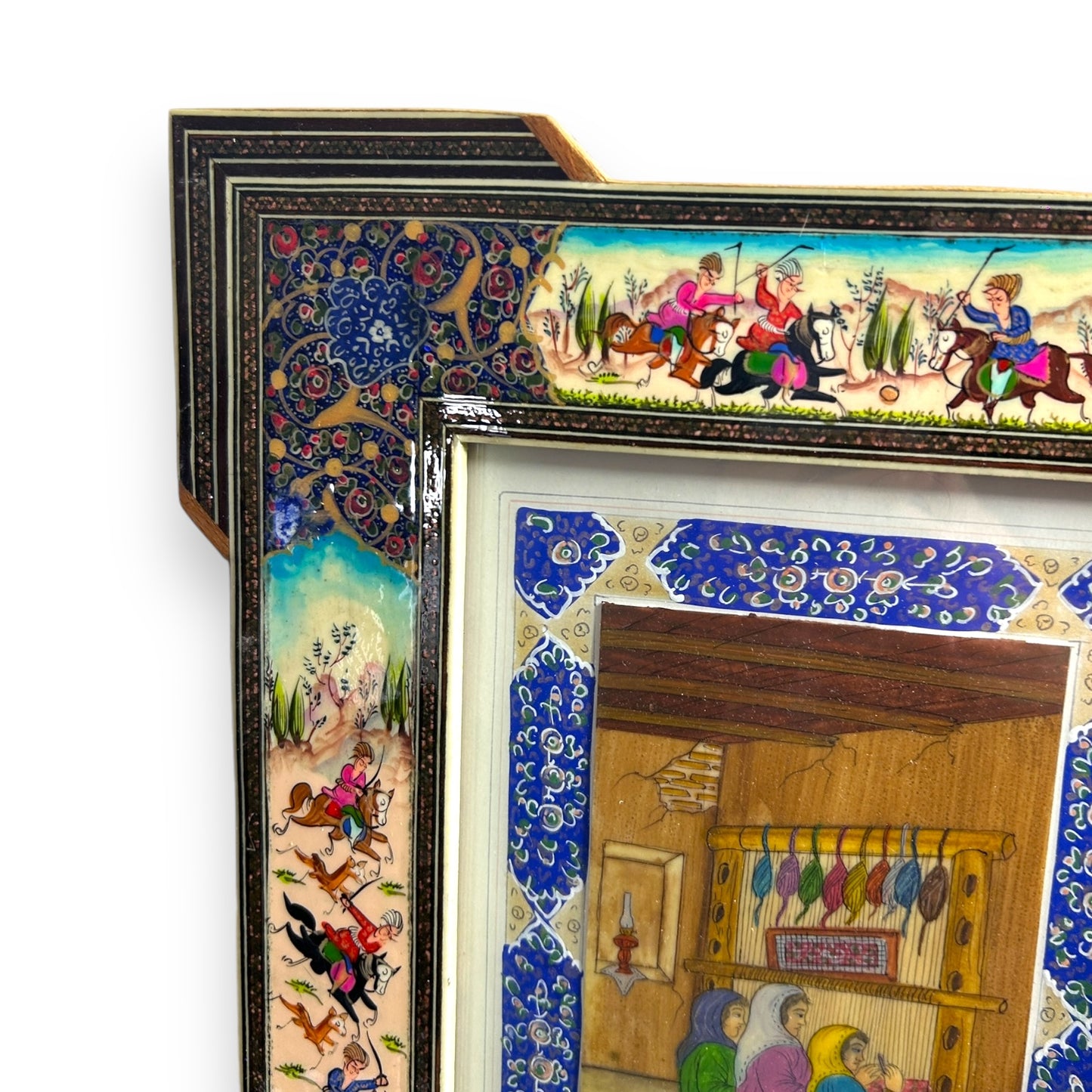 Vintage 1950s Persian Khatam Mosaic Watercolour Painting