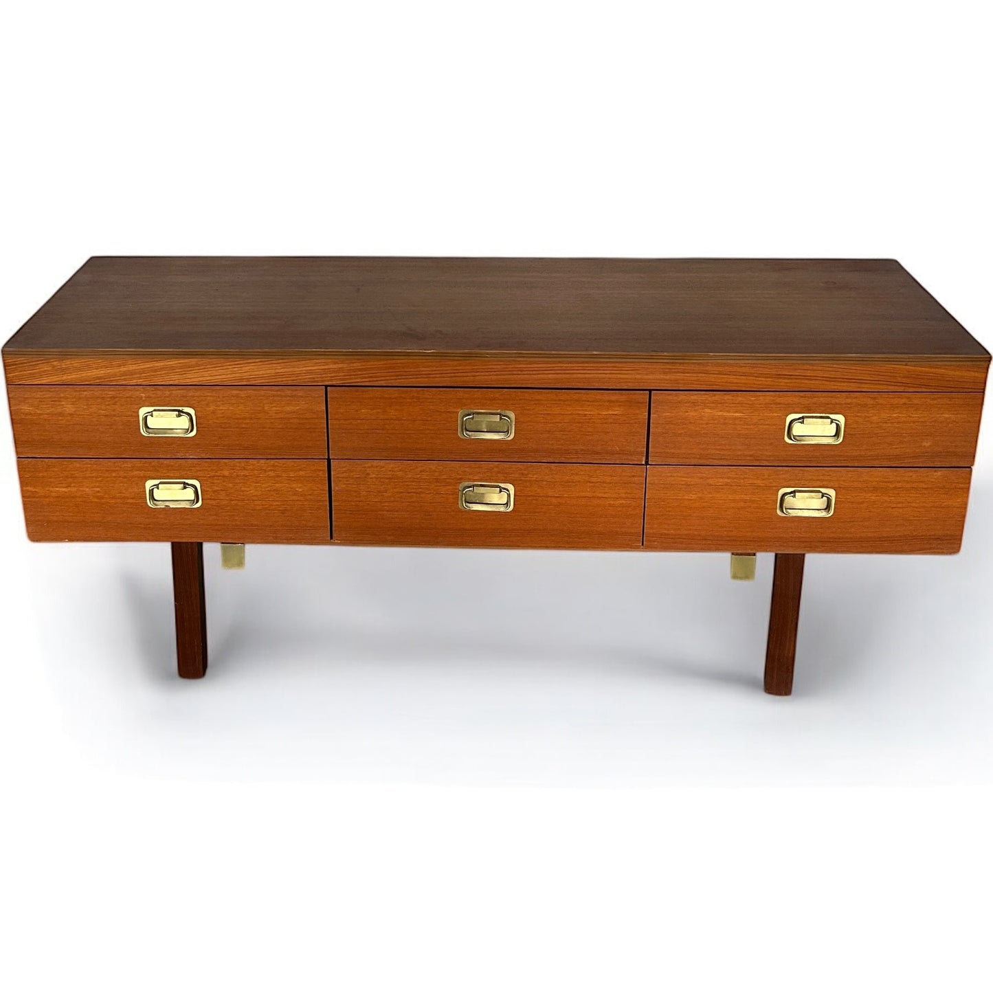 Mid Century Teak and Brass Armouries Style Chest Sideboard