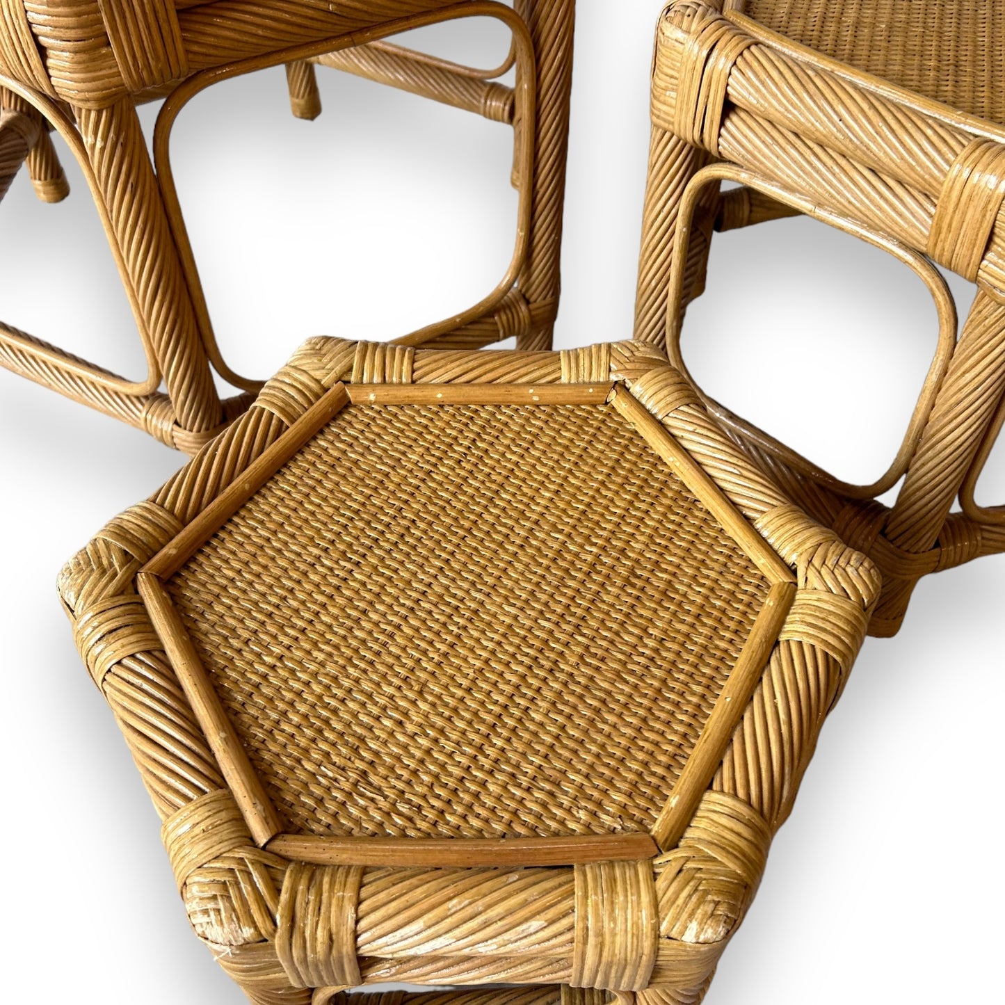 mid century set of 3 bamboo hexagonal tables