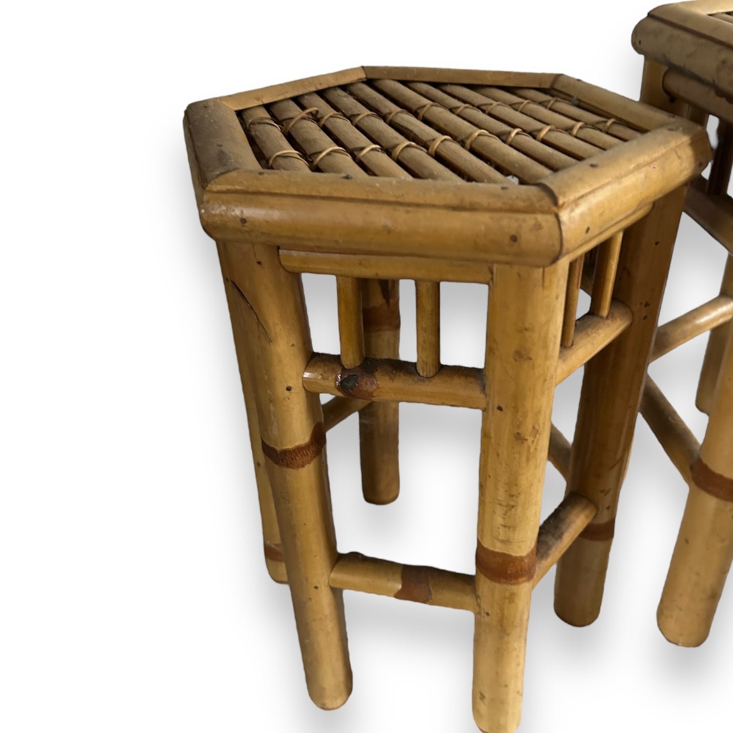 mid century pair of bamboo nesting tables