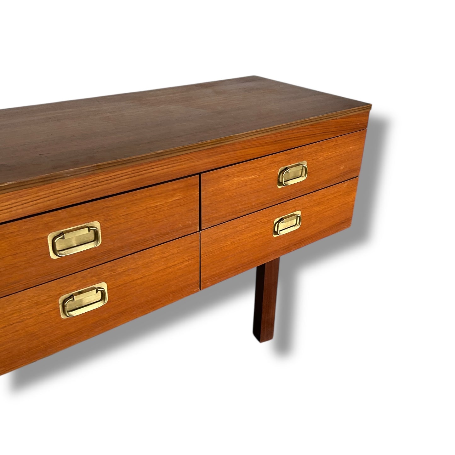 Mid Century Teak and Brass Armouries Style Chest Sideboard