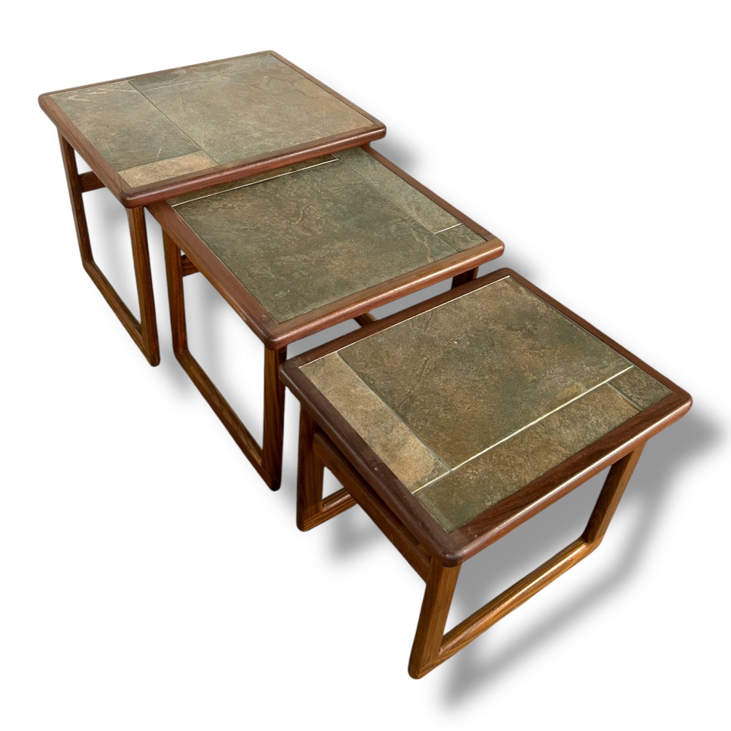 Mid Century Danish Nest of Tables | Vintage Tiled Teak Side Tables Set of 3