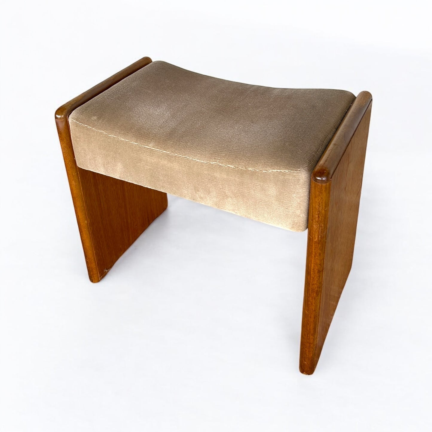 Mid Century Teak Wood and Fabric Stool