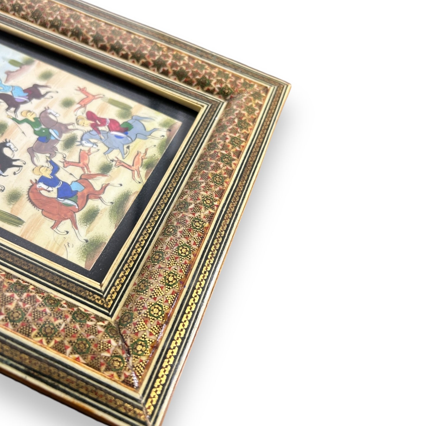 Vintage 1950s Persian Khatam Mosaic Watercolour Painting