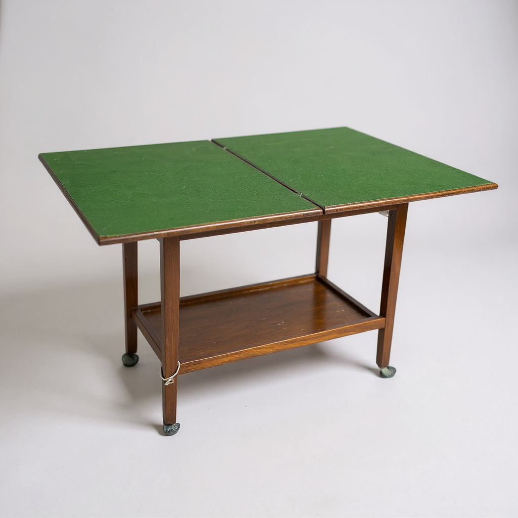 Vintage Scottish Card Table | Folding Green Felt Top | Mid Century Games Table on Castors