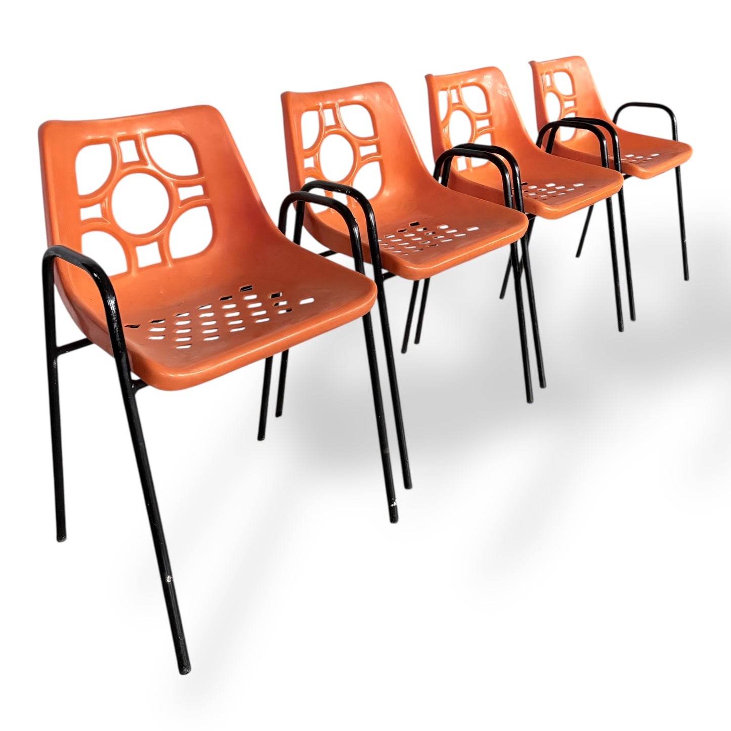 Set of 4 Mid Century Space Age Orange Chairs – 1970s