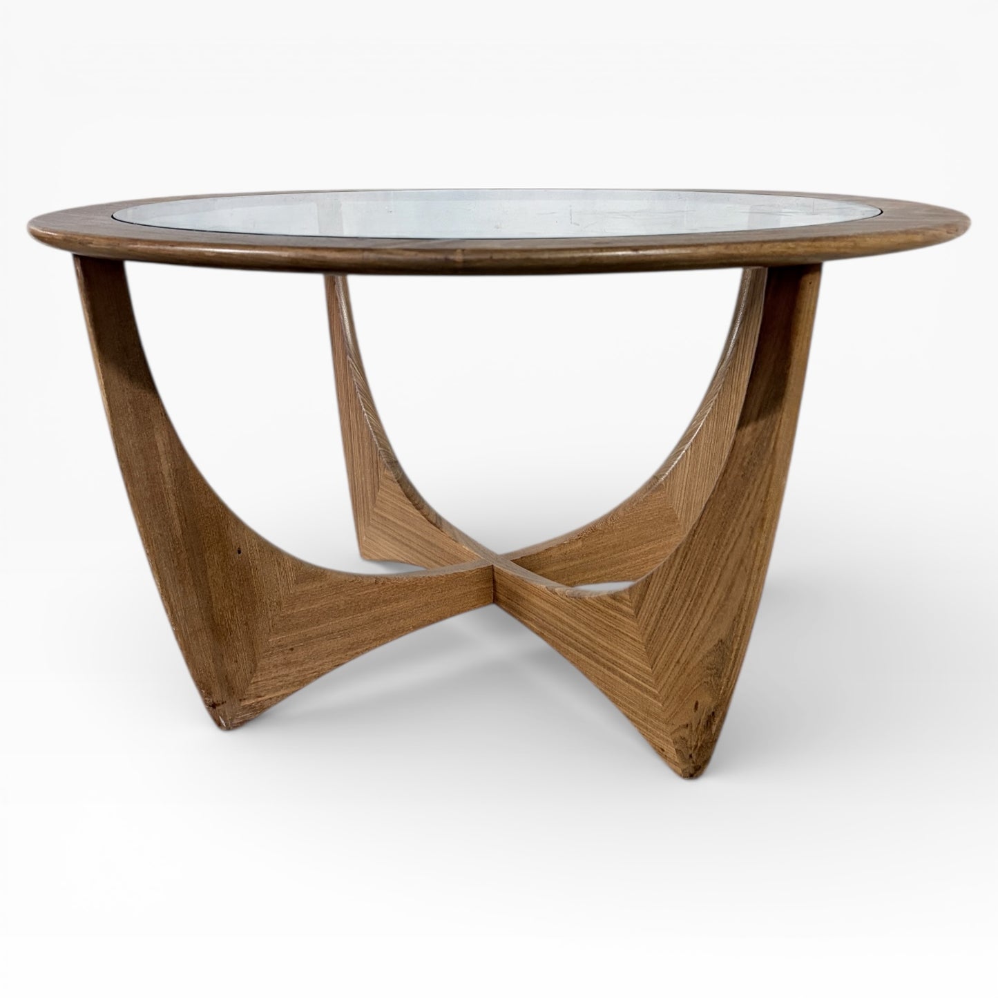 G Plan Astro Coffee Table – Mid Century Circular Teak Glass Table With Sculptural Legs