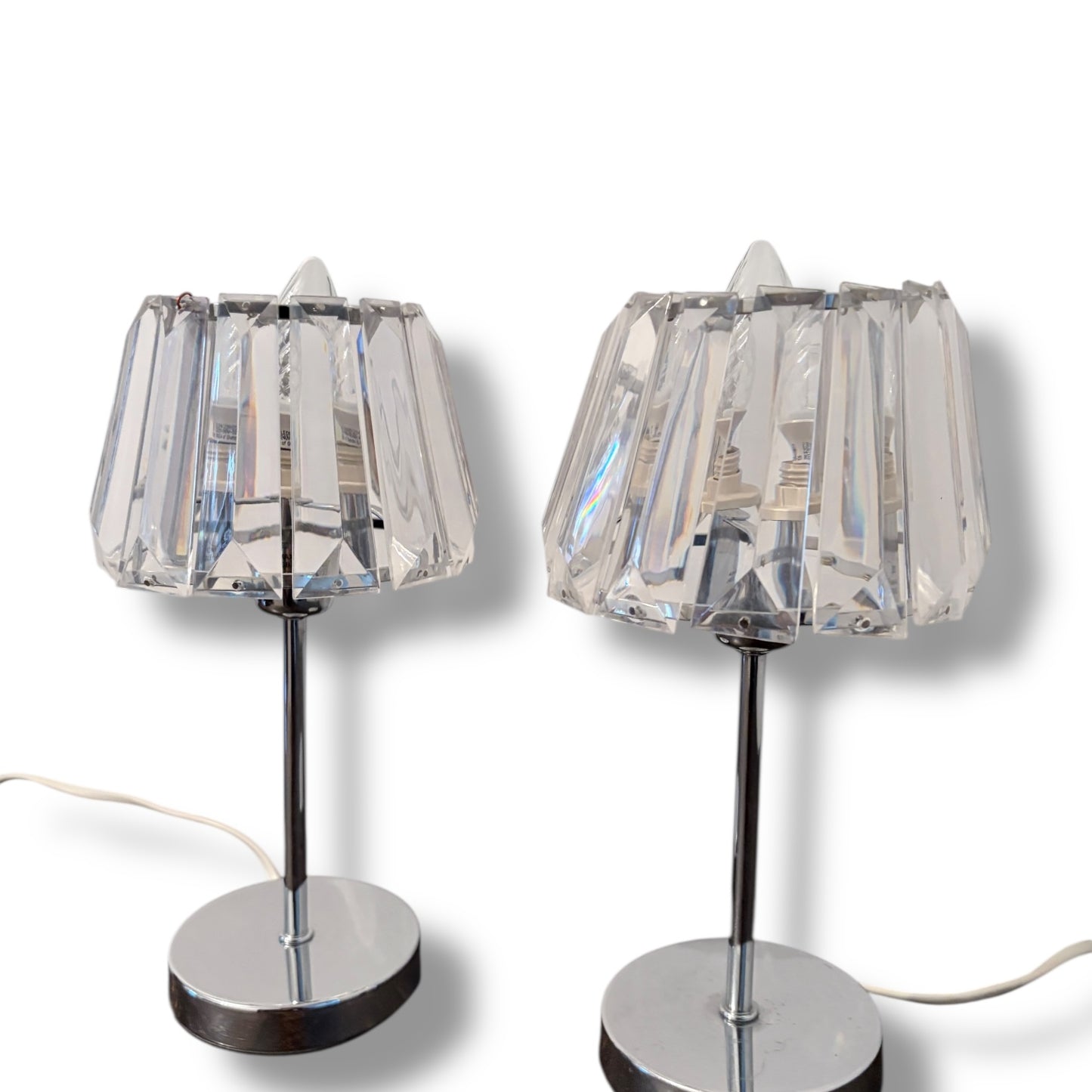 Vintage Chrome Table Lamps with Faceted Acrylic Shades Pair