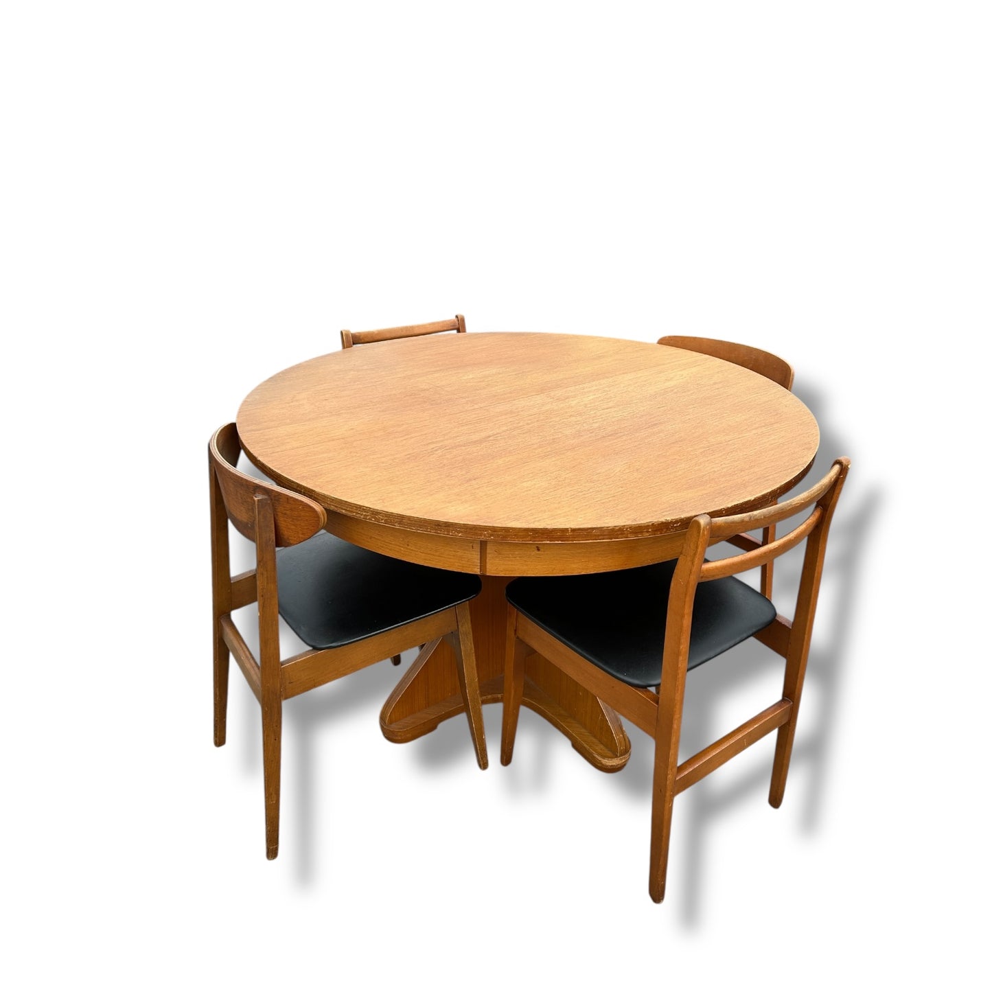 Vintage Round Extendable Dining Table | Mid Century Teak Pedestal Base Table