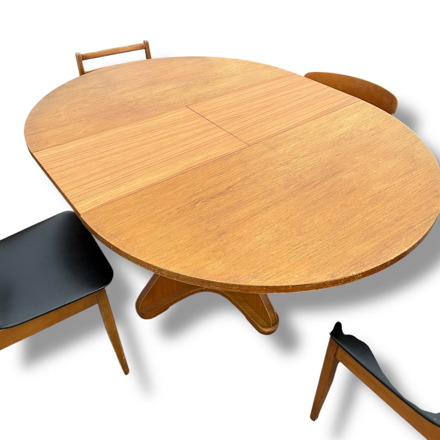 Vintage Round Extendable Dining Table | Mid Century Teak Pedestal Base Table