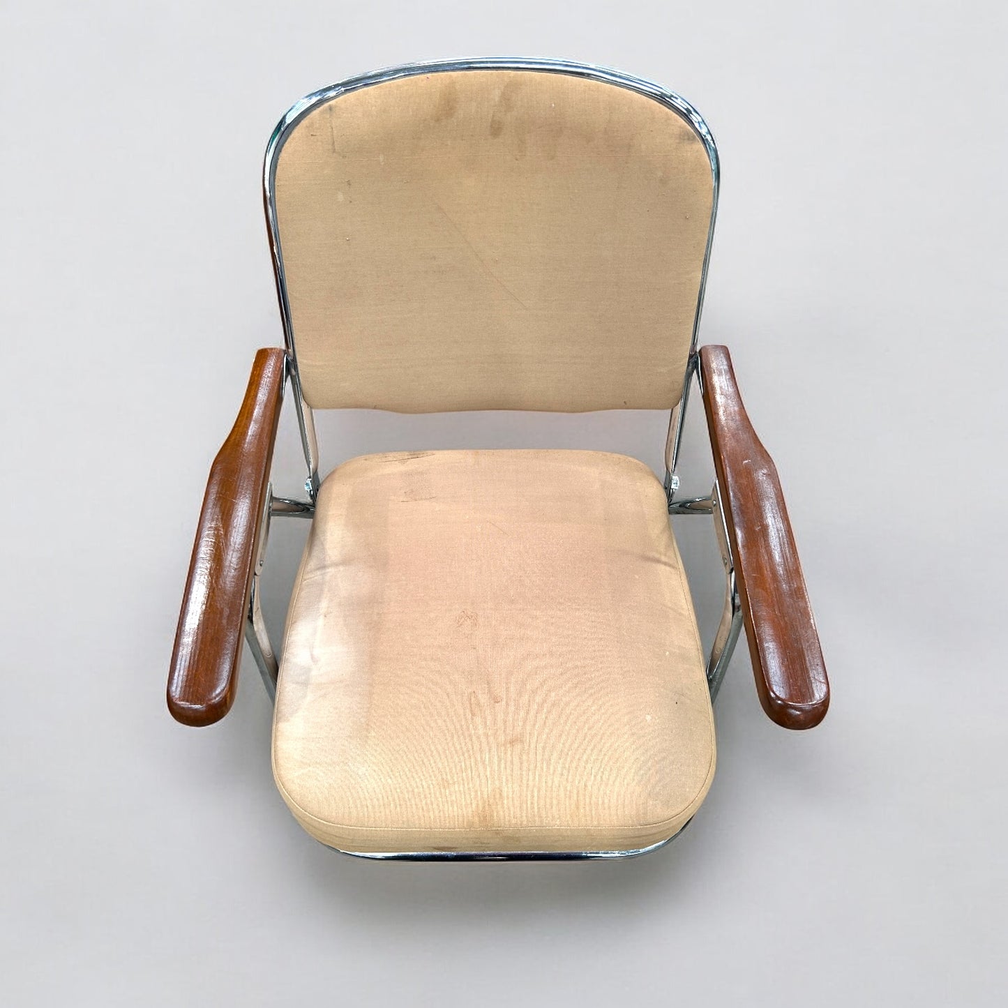 Mid Century Modern Dark Wood and Chrome Folding Armchair