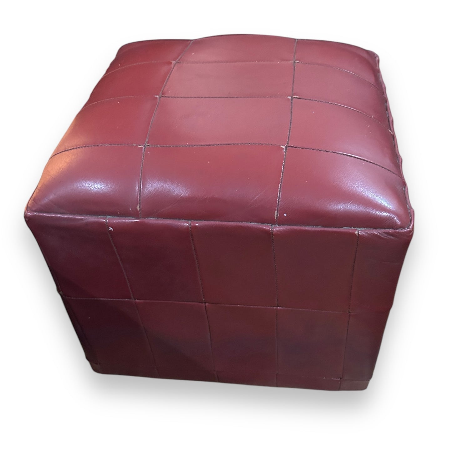 Vintage Pair of Danish Patchwork Leather Cube Ottoman Footstools