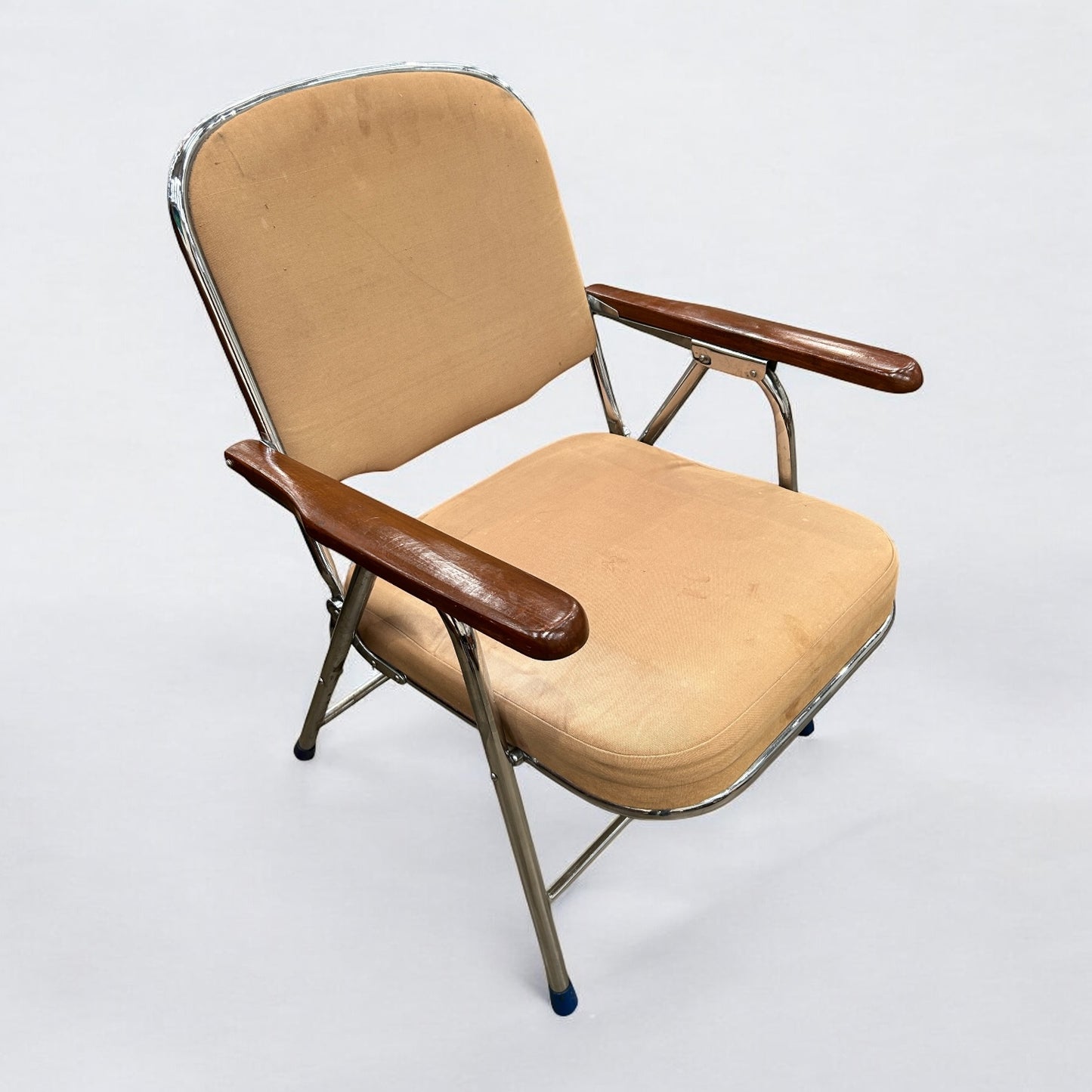 Mid Century Modern Dark Wood and Chrome Folding Armchair
