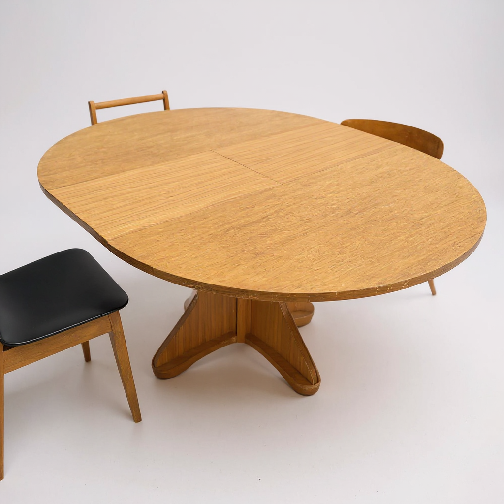 Vintage Round Extendable Dining Table | Mid Century Teak Pedestal Base Table