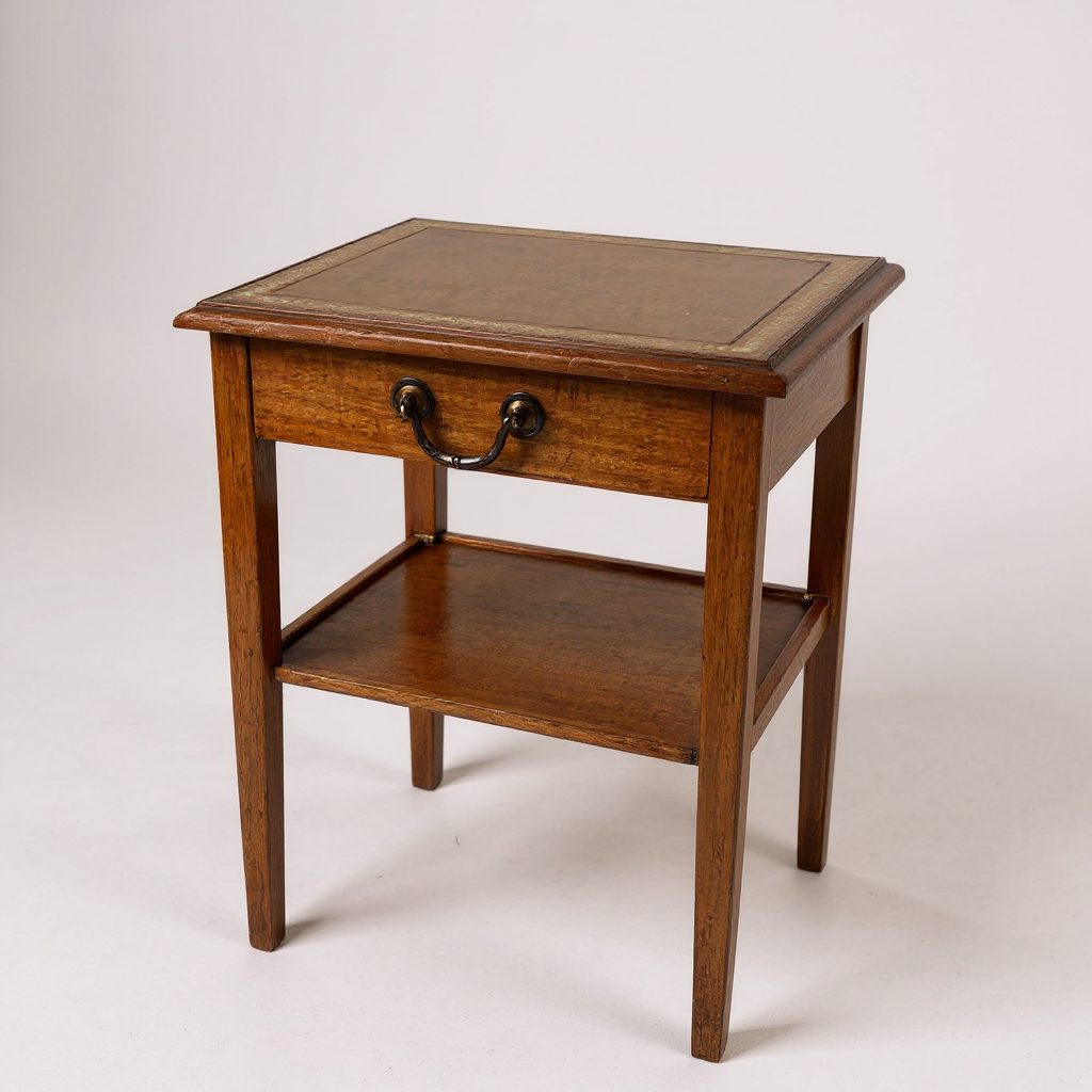 Vintage Oak Bedside Cabinet with Drawer & Leather Inlay Top | Antique Nightstand Table