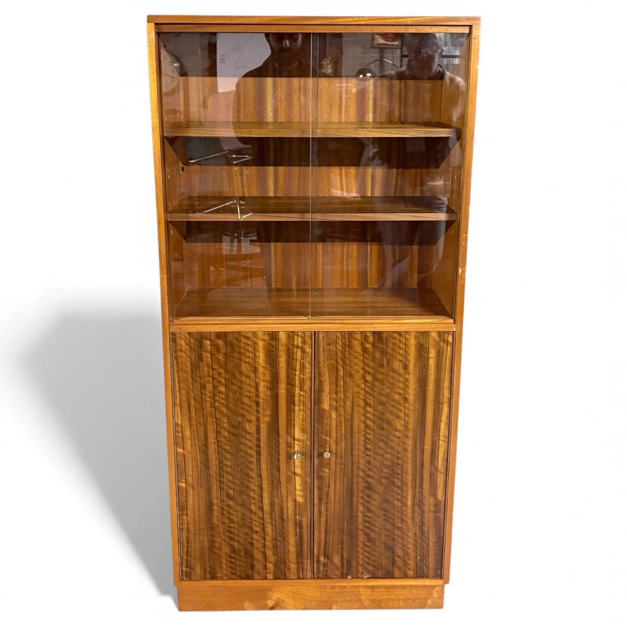 Morris of Glasgow Walnut & Teak Slim Bookcases — Matching Pair