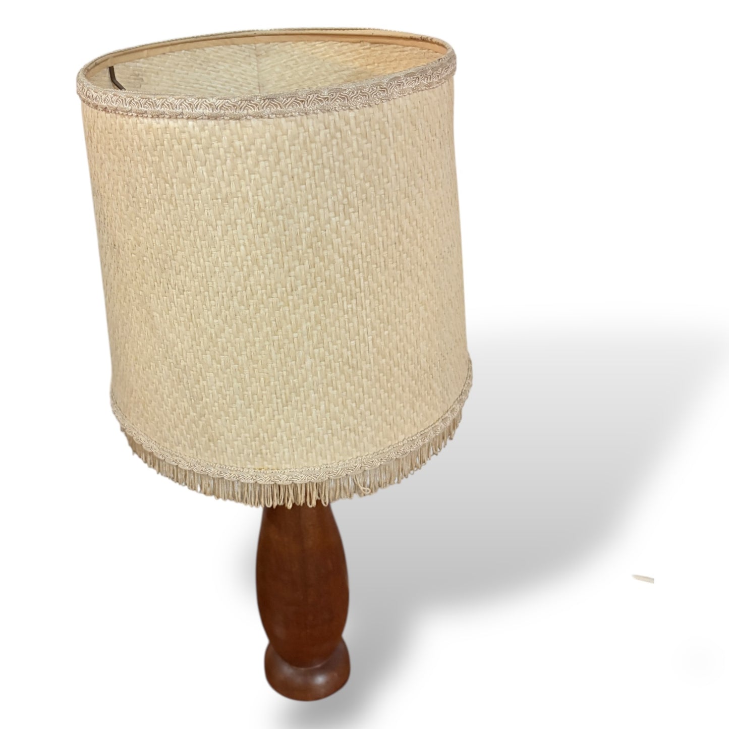 Mid Century Teak Table Lamp with Original Hessian Shade