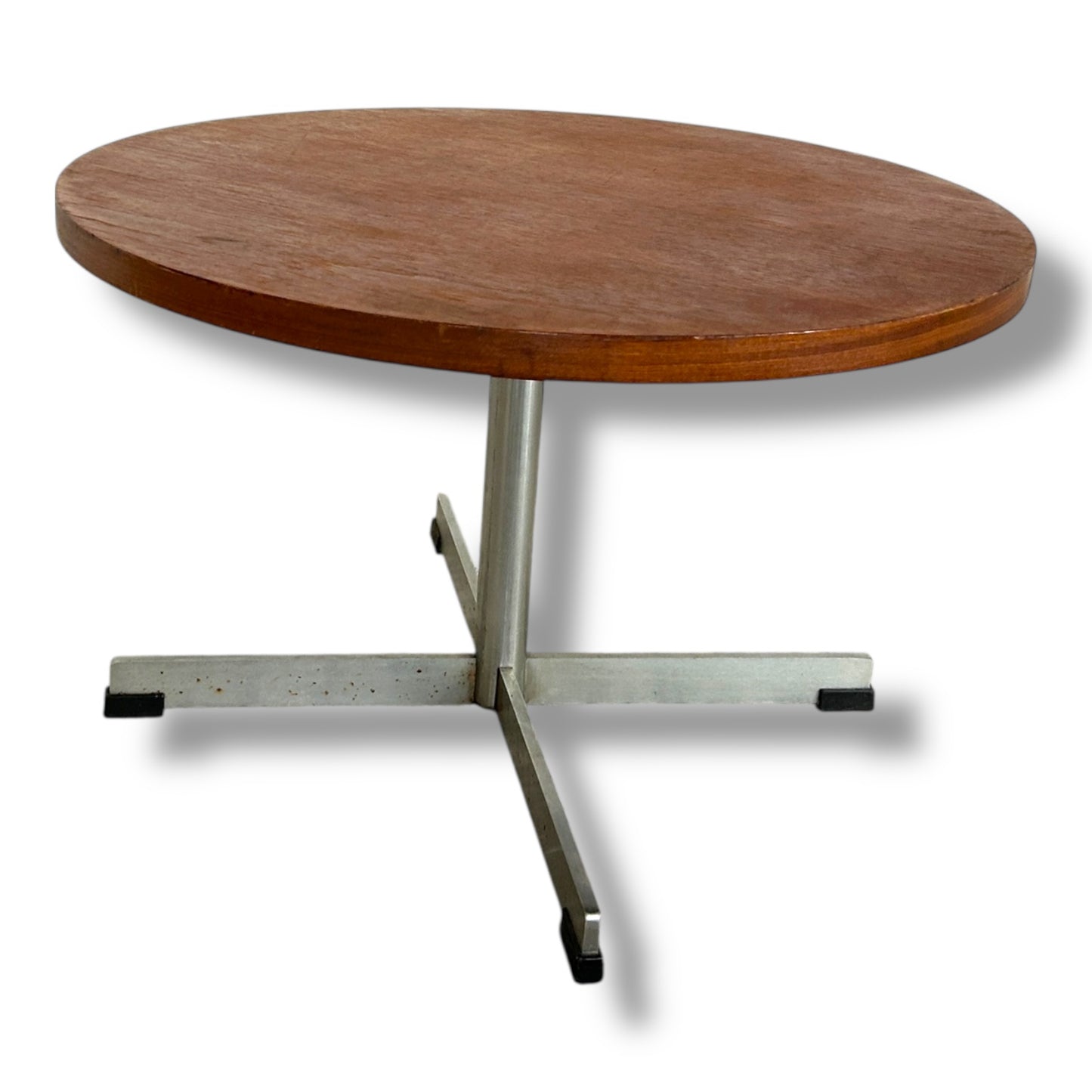 Danish Mid Century Round Coffee Table | Teak & Chrome Cross Base