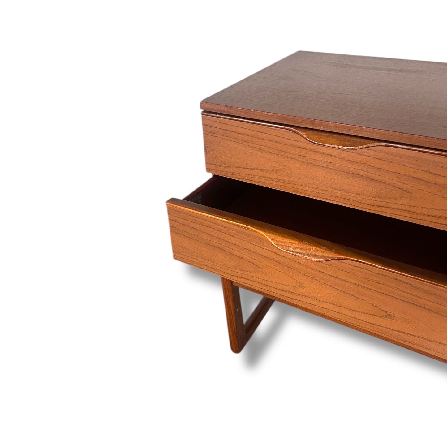 Mid Century Europa Furniture Teak Chest of 6 Drawers on Sleigh Legs