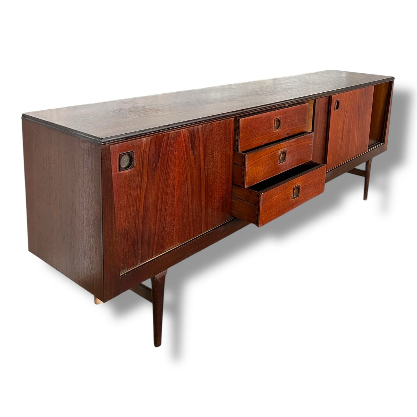 Danish Mid-Century Rosewood Sideboard | Vintage Long Credenza with Drawers & Sliding Doors