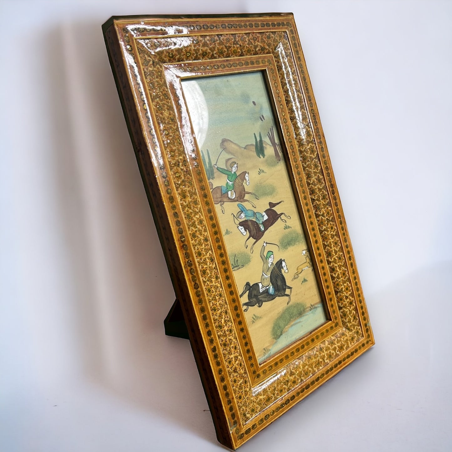 Vintage 1960s Persian Khatam Mosaic Watercolour Painting
