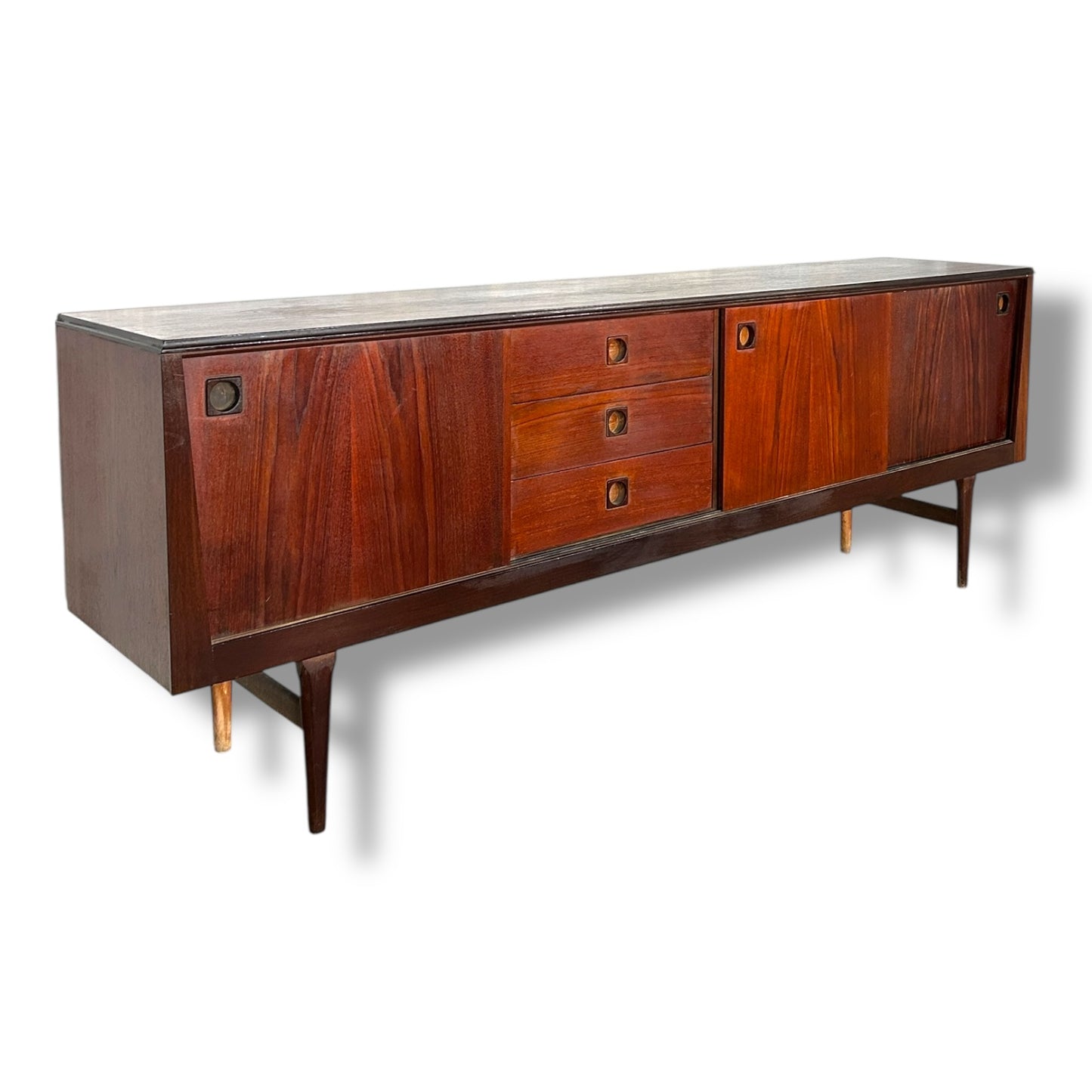 Danish Mid-Century Rosewood Sideboard | Vintage Long Credenza with Drawers & Sliding Doors