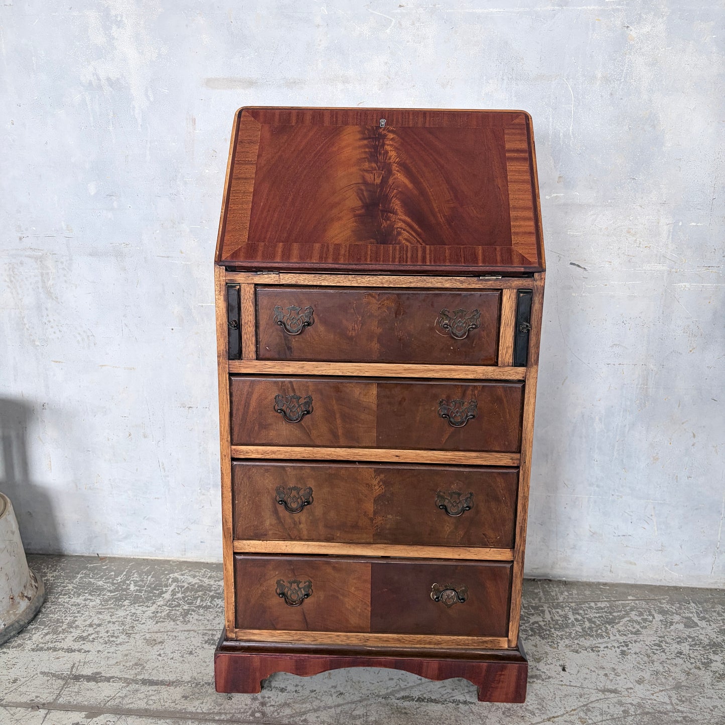Antique Mahogany & Oak Fall-Front Writing Bureau | Compact Bureau Desk with Drawers