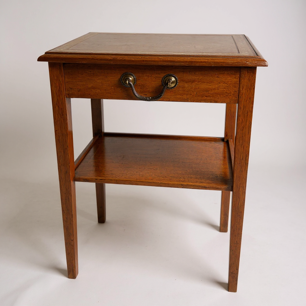 Vintage Oak Bedside Cabinet with Drawer & Leather Inlay Top | Antique Nightstand Table