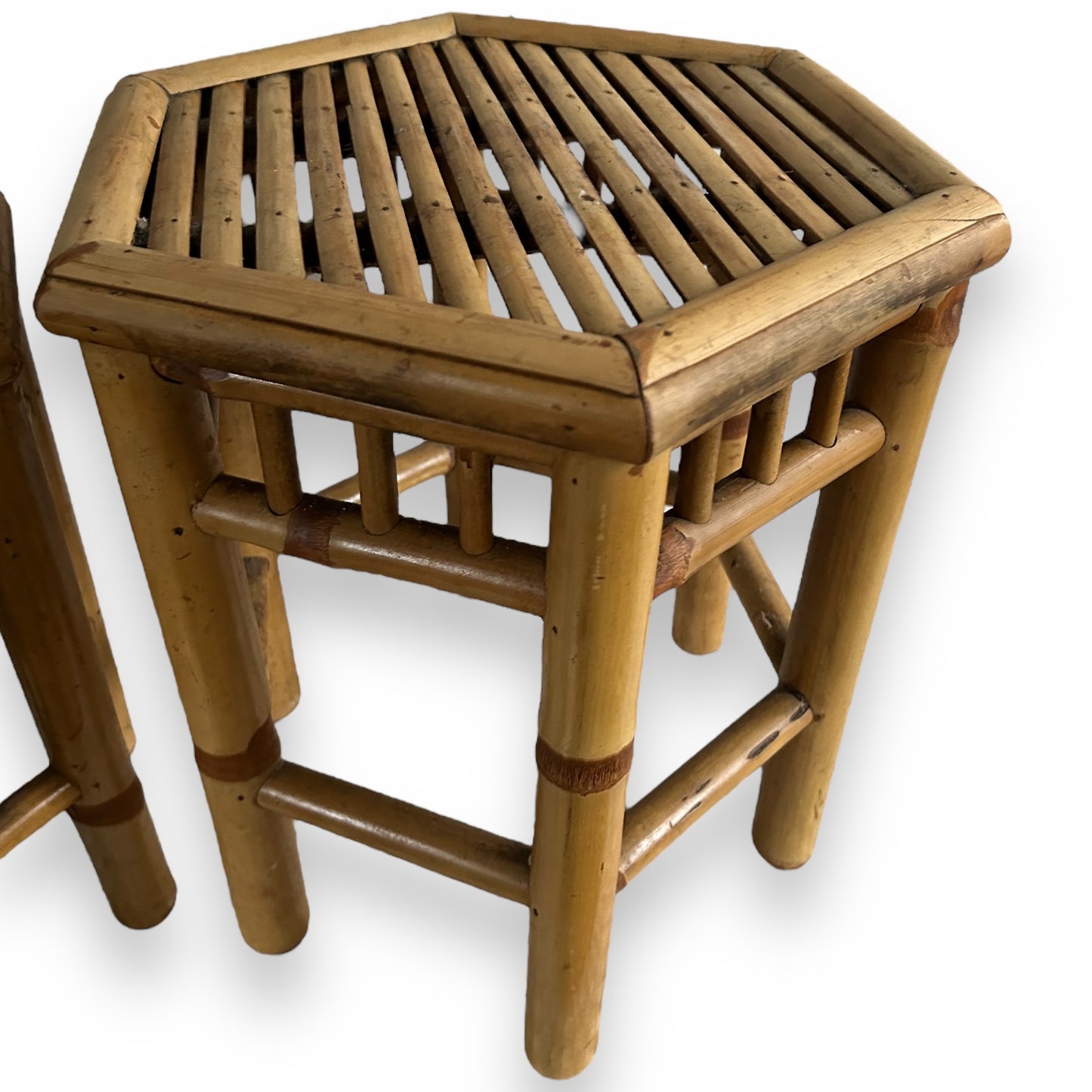 mid century pair of bamboo nesting tables