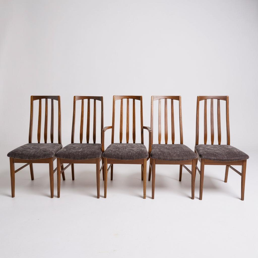Mid Century Modern Teak Wood Dining Chairs Set by William Laurence